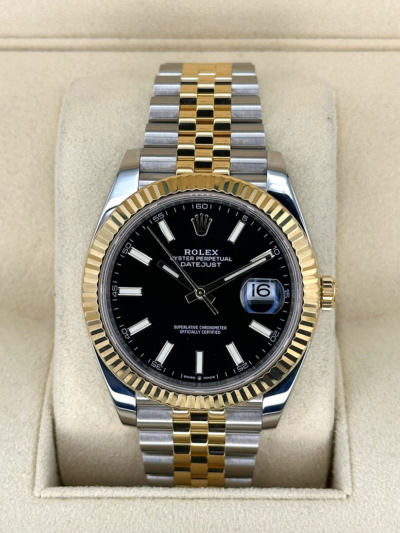 【Super Clone】RLX  Datejust 41mm Two-Tone Yellow Gold Fluted Bezel Black Index Dial Jubilee - 126333-0014