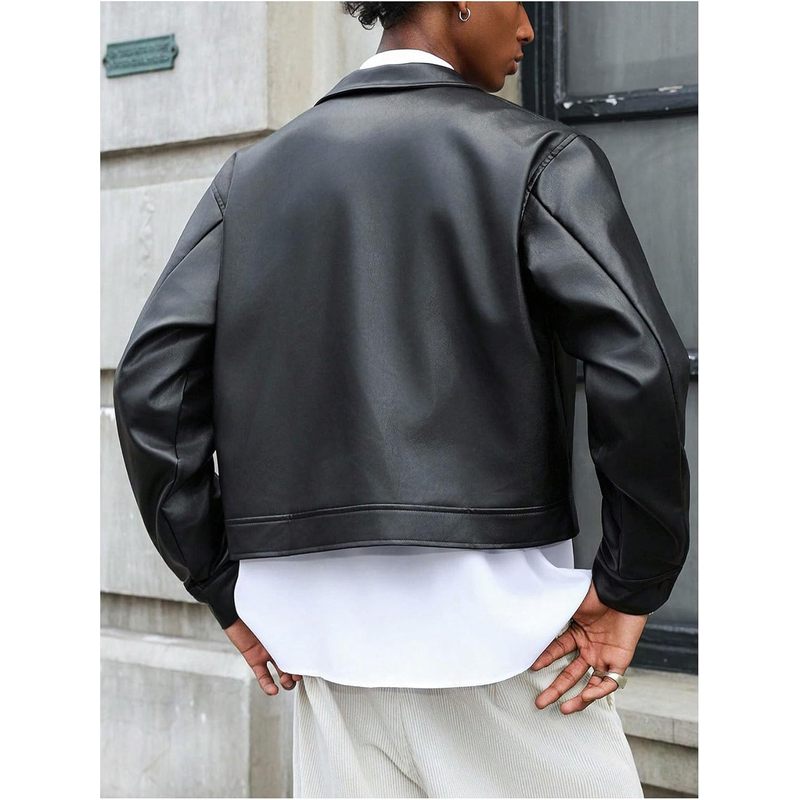 Men's Faux Leather Jacket Long Sleeve Zip Up Collared