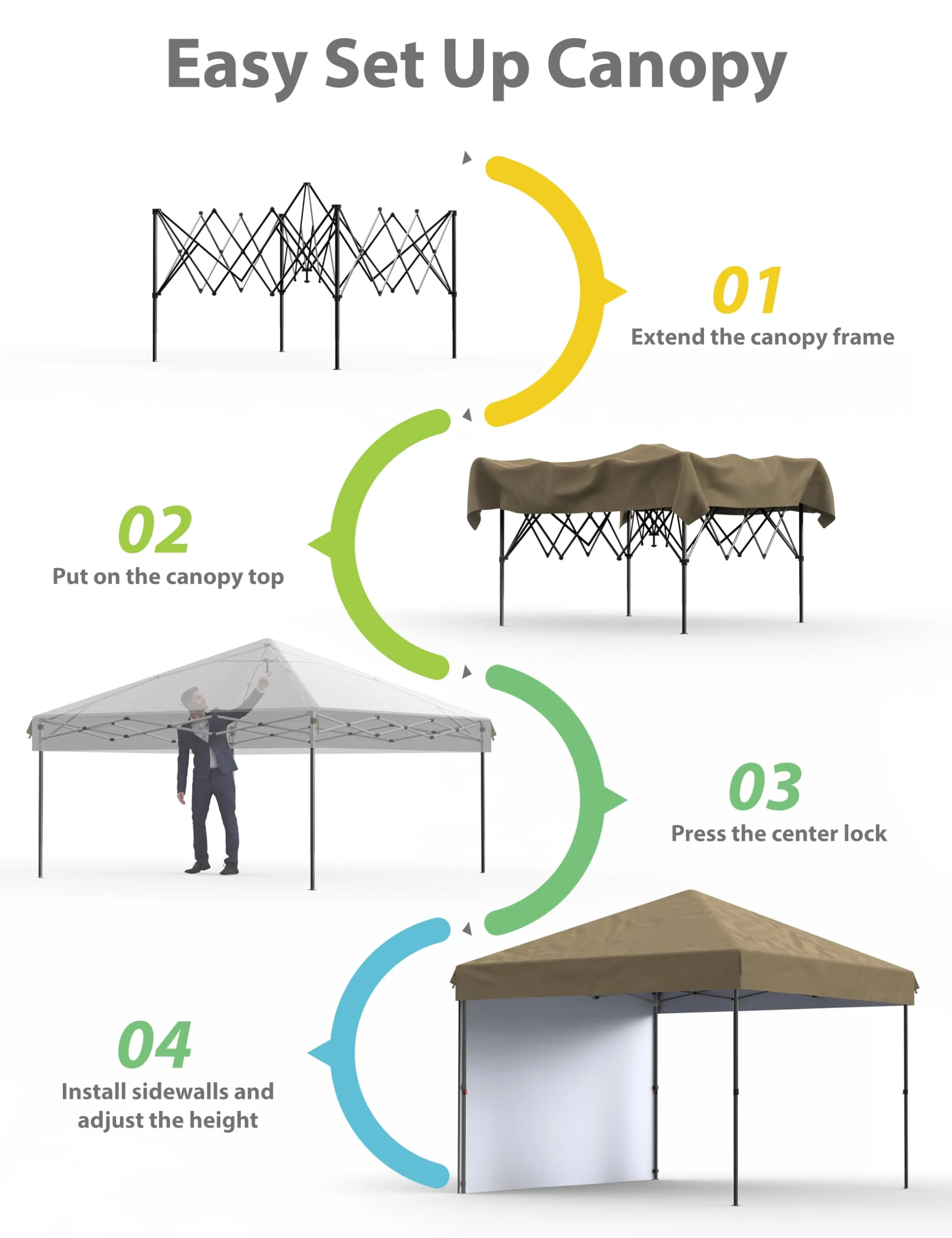 Amkui 10x10 Straight Leg Pop Up Canopy Tents for Camping, Quick Set up Portable Folding Shelter, Instant Outdoor Sports Backyard/Beach Tent,Sun Shade Gazebo for Events, Parties（with Side panel cloth）