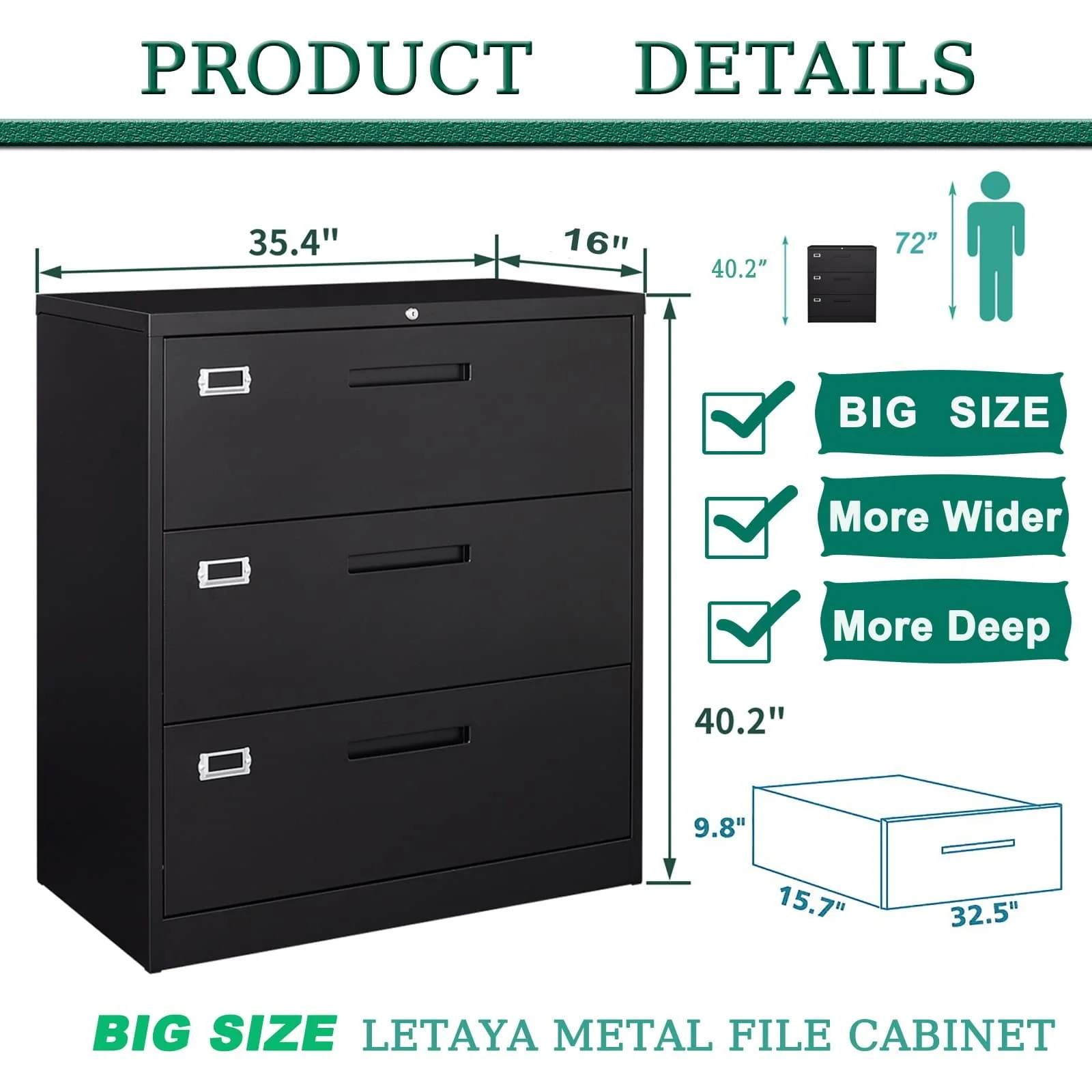 Fesbos Lateral File Cabinets,3 Drawer Metal Filing Storage Vertical Cabinets,Home Office Furniture for Organization Hanging Letter/Legal/F4/A4