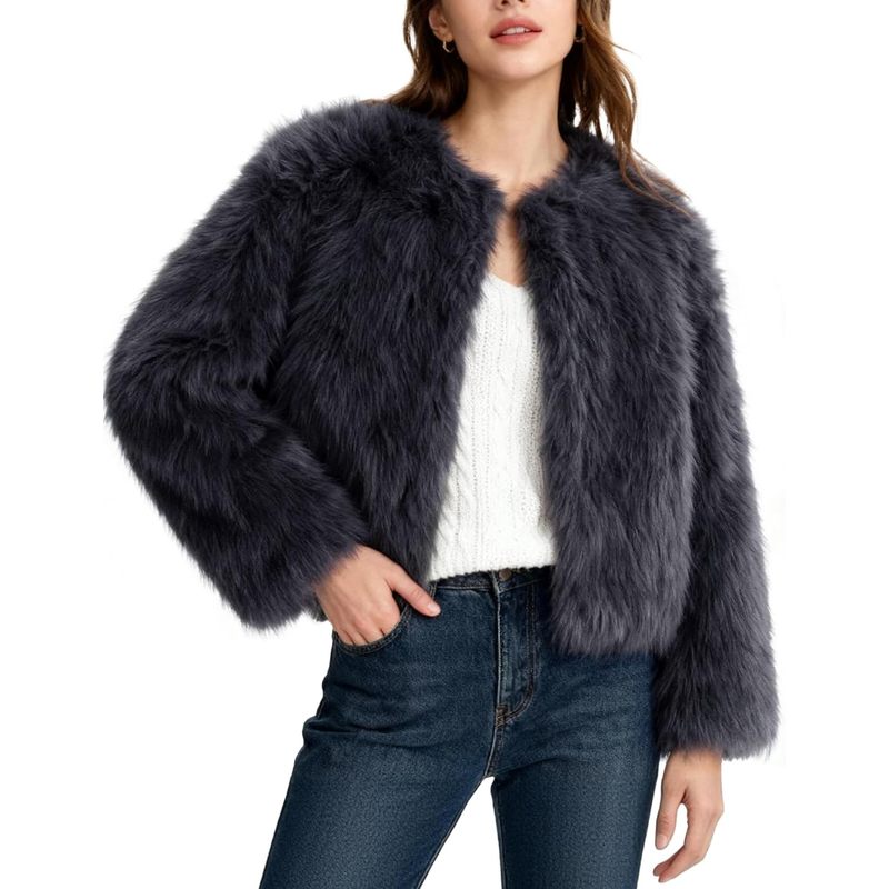 Women Faux Fur Coat Fluffy Long Sleeve Open Front