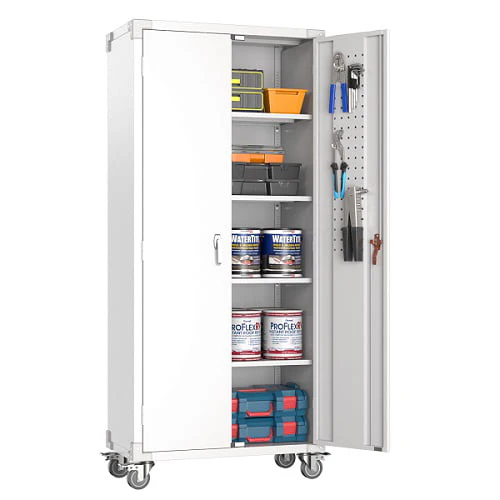 SUPEER Metal Rolling Garage Cabinet, 71'' Tall Industrial Storage Cabinet with Wheels and 4 Adjustable Shelves, Utility Filing Cabinet for Garage, Tool House, Assemble Required