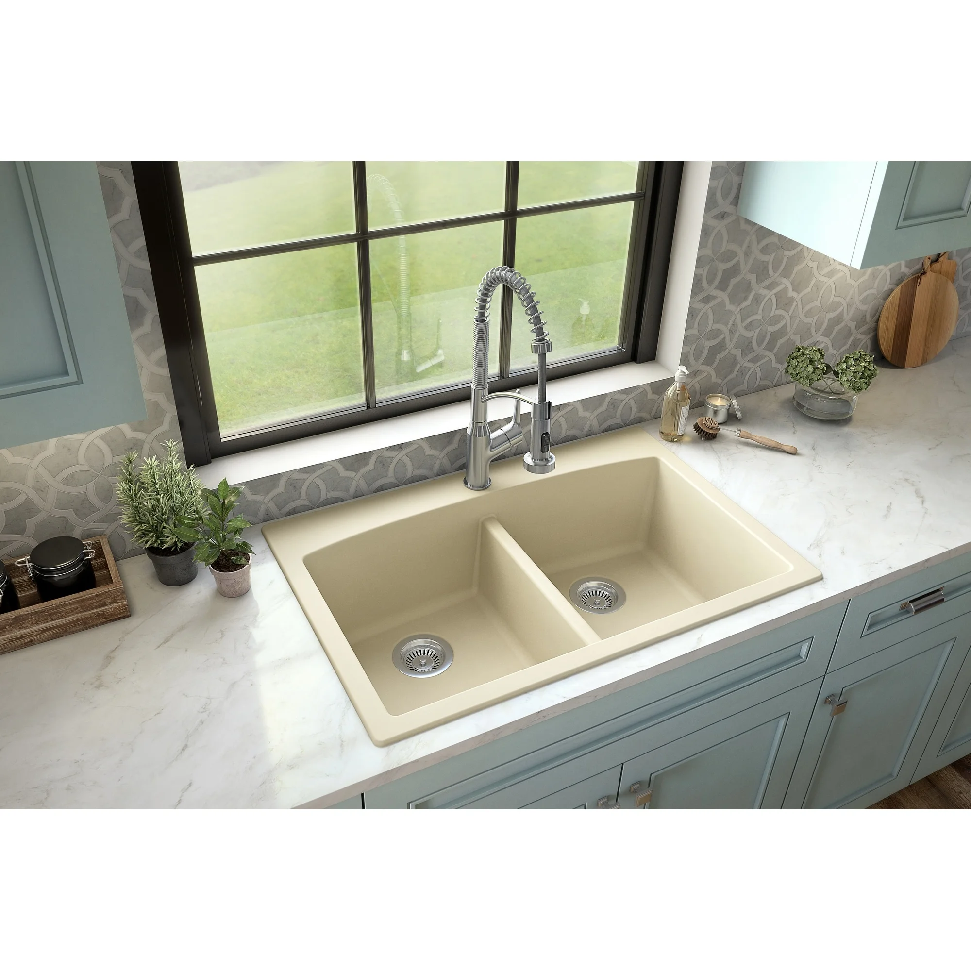 Karran QT-710-BR Brown Quartz Composite Rectangular Double Bowl Sink