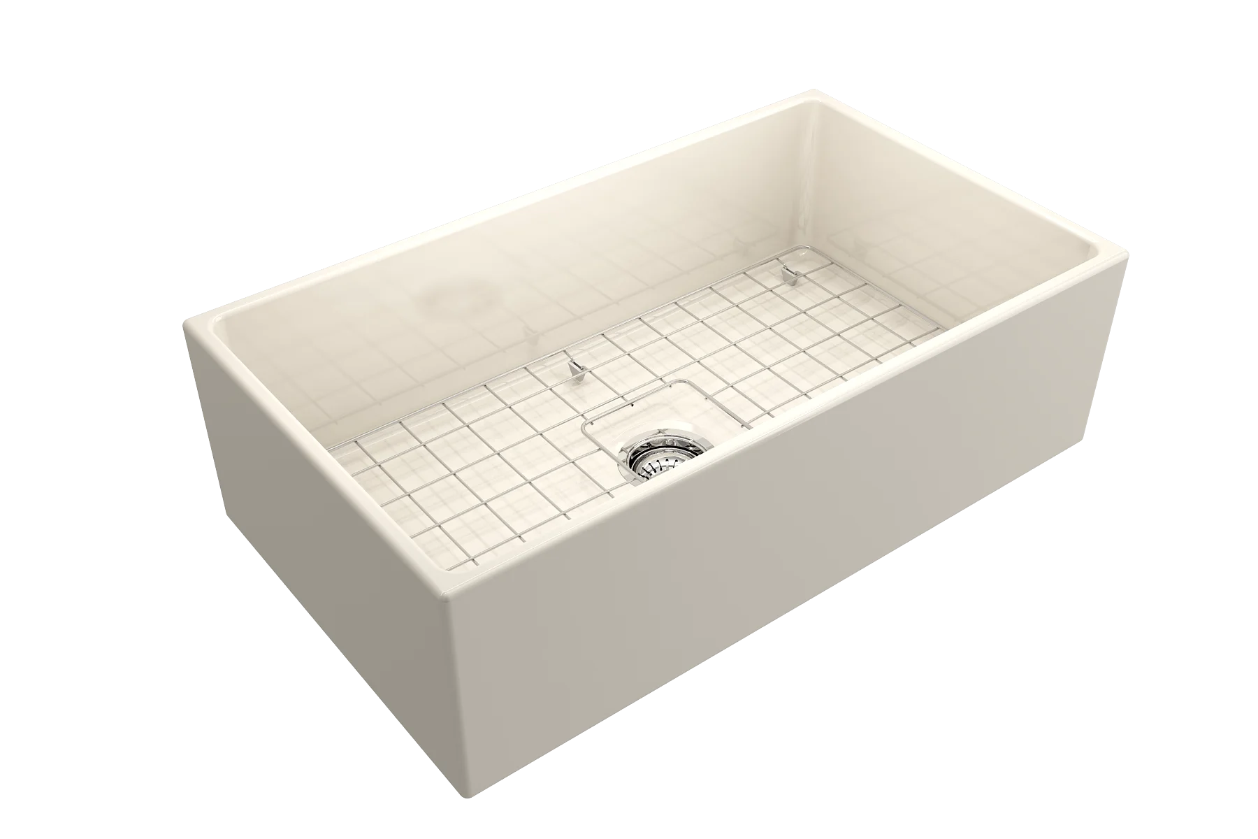 BOCCHI Contempo Apron Front Fireclay 33 in. Single Bowl Kitchen Sink with Protective Bottom Grid and Strainer in White