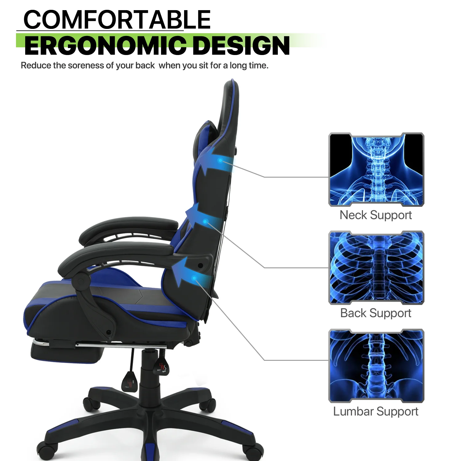 Magshion Adjustable Gaming Chair, Ergonomic PC Computer Seat with Headrest and Lumbar Support for Adults Teens Desk Chair, Black