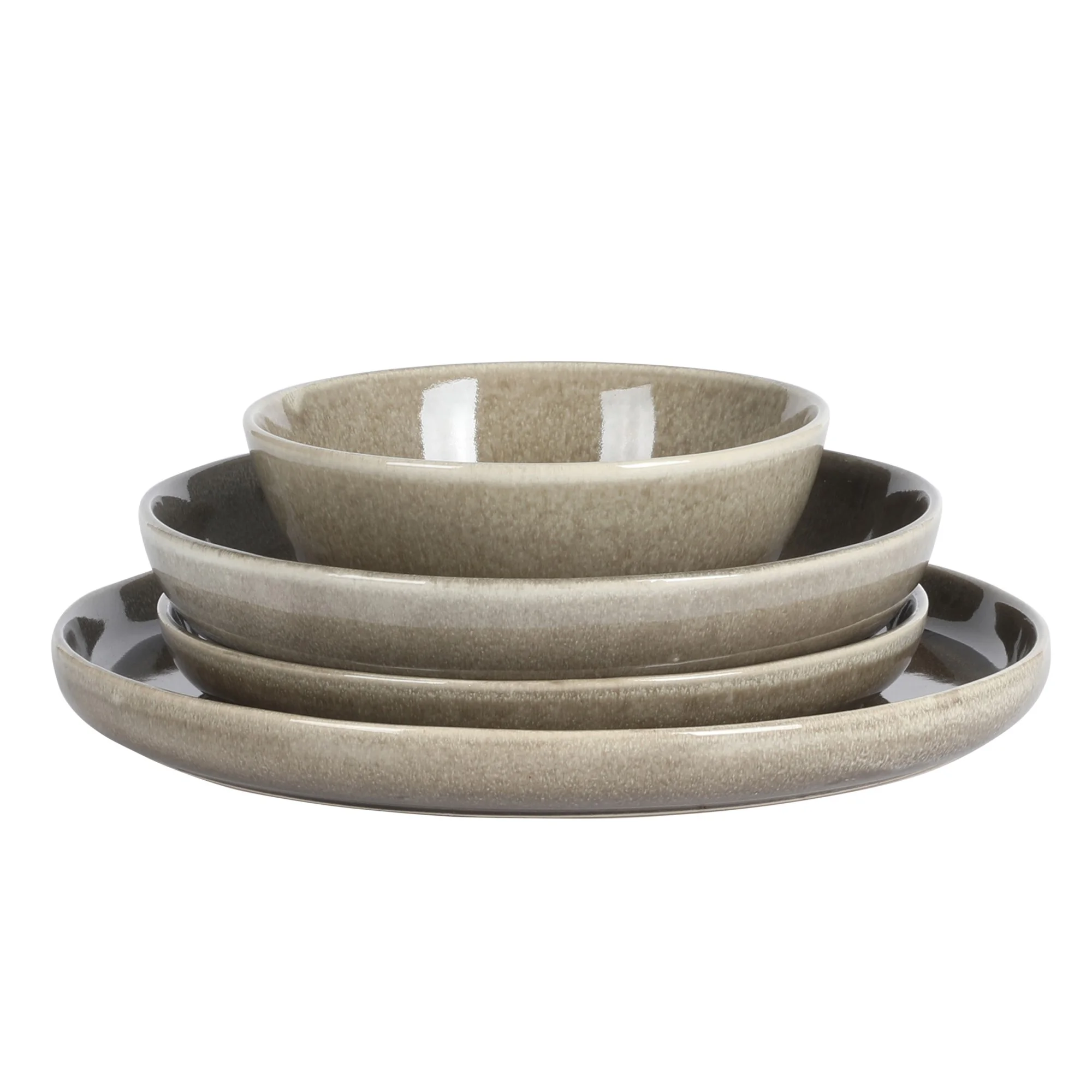 Gibson Elite Berea 16 Piece (Service for 4) Plates and Bowls Stoneware Dinnerware Set -Taupe