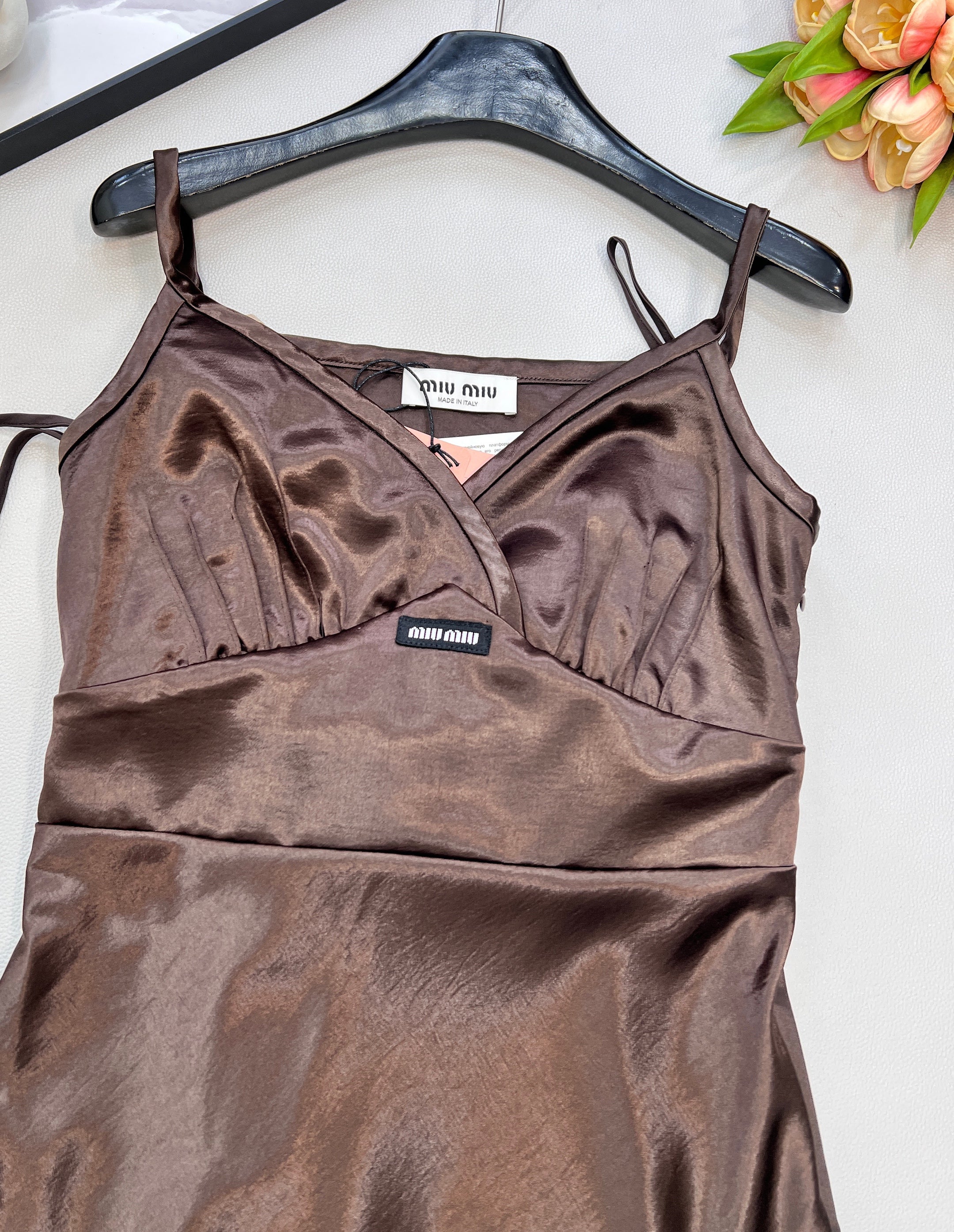 25FW Autumn/Winter New Bow Tie V-Neck Faux Acetate Suspender Dress