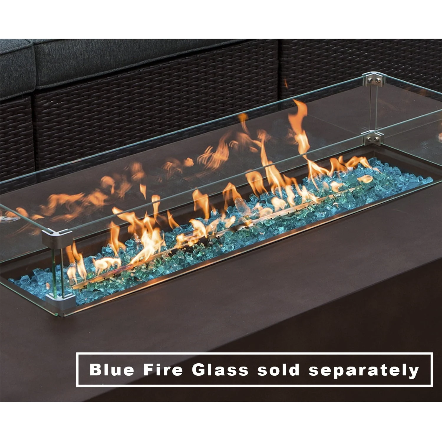 COSIEST 2-Piece Outdoor Propane Rectangle Concrete Bronze Fire Pit Table Set