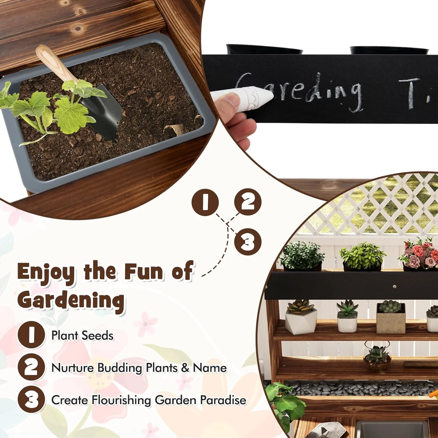 DORTALA Kids Potting Bench, Fir Wood Outdoor Mud Table with Removable Sink, 4 Pots, Chalkboard, Storage Shelves, Garden Kid Kitchen Playset, Mud Kitchen for Kids Outdoor