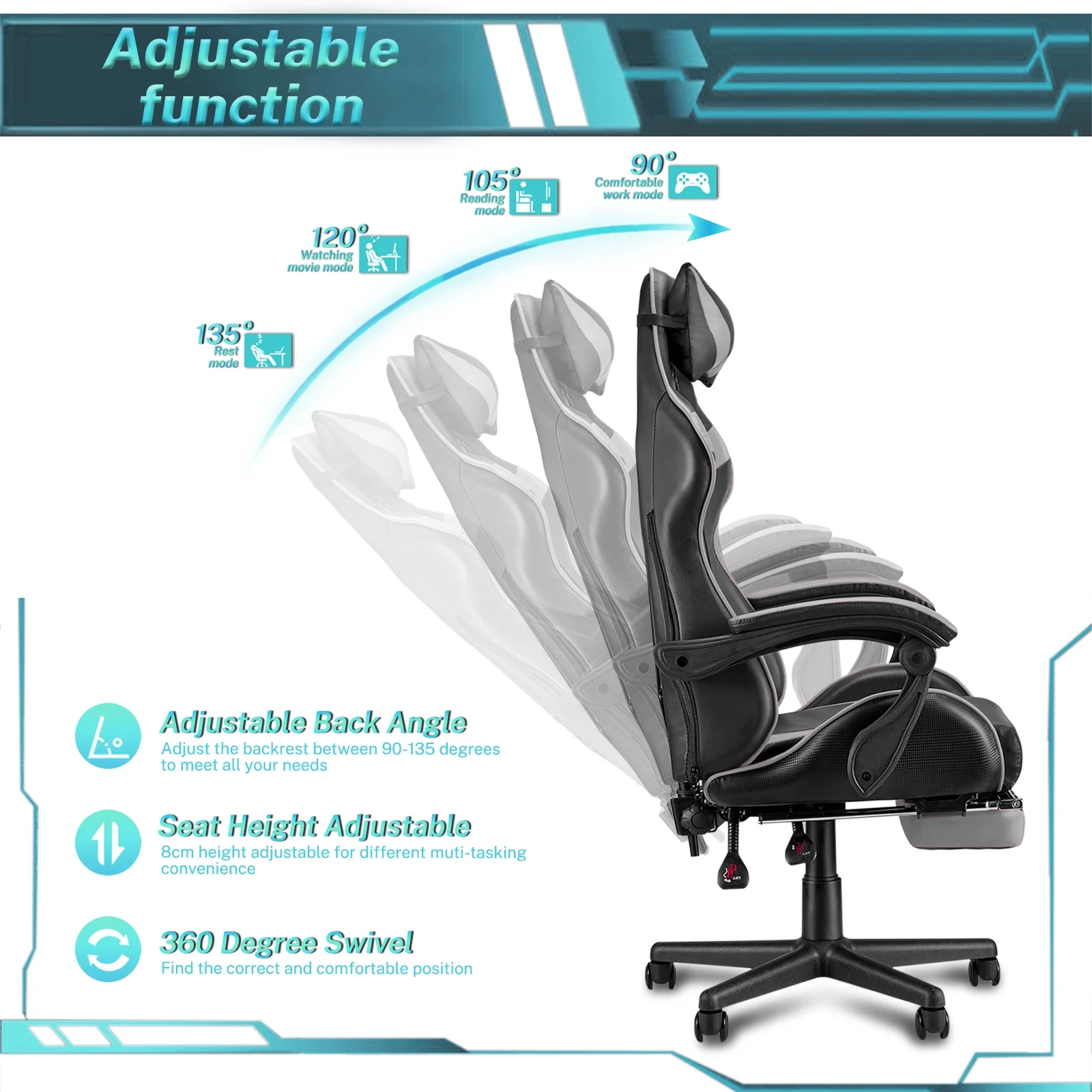 SOONTRANS Green Gaming Chair with Footrest, High Back Gamer Chair with Massage Lumbar Pillow, Gamer Computer Desk Chair (Green)