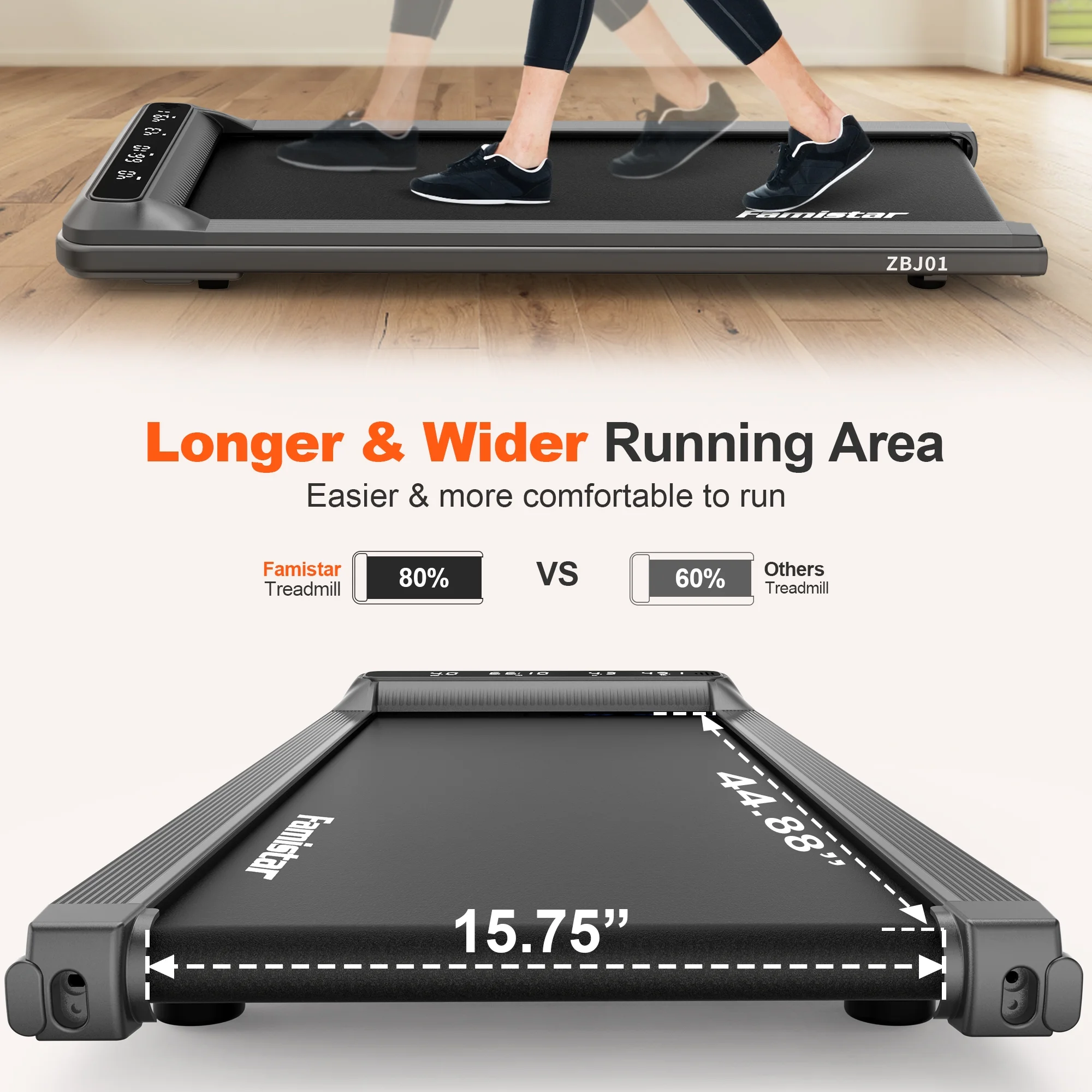 2.5HP Treadmill Walking Pad, Famistar 2-in-1 Portable Electric Exercise Treadmill, Under Desk Treadmill with Remote Control, 265LB Capacity, HiFi Bluetooth Speaker, 0.5-4Mph Speed, for Home & Office