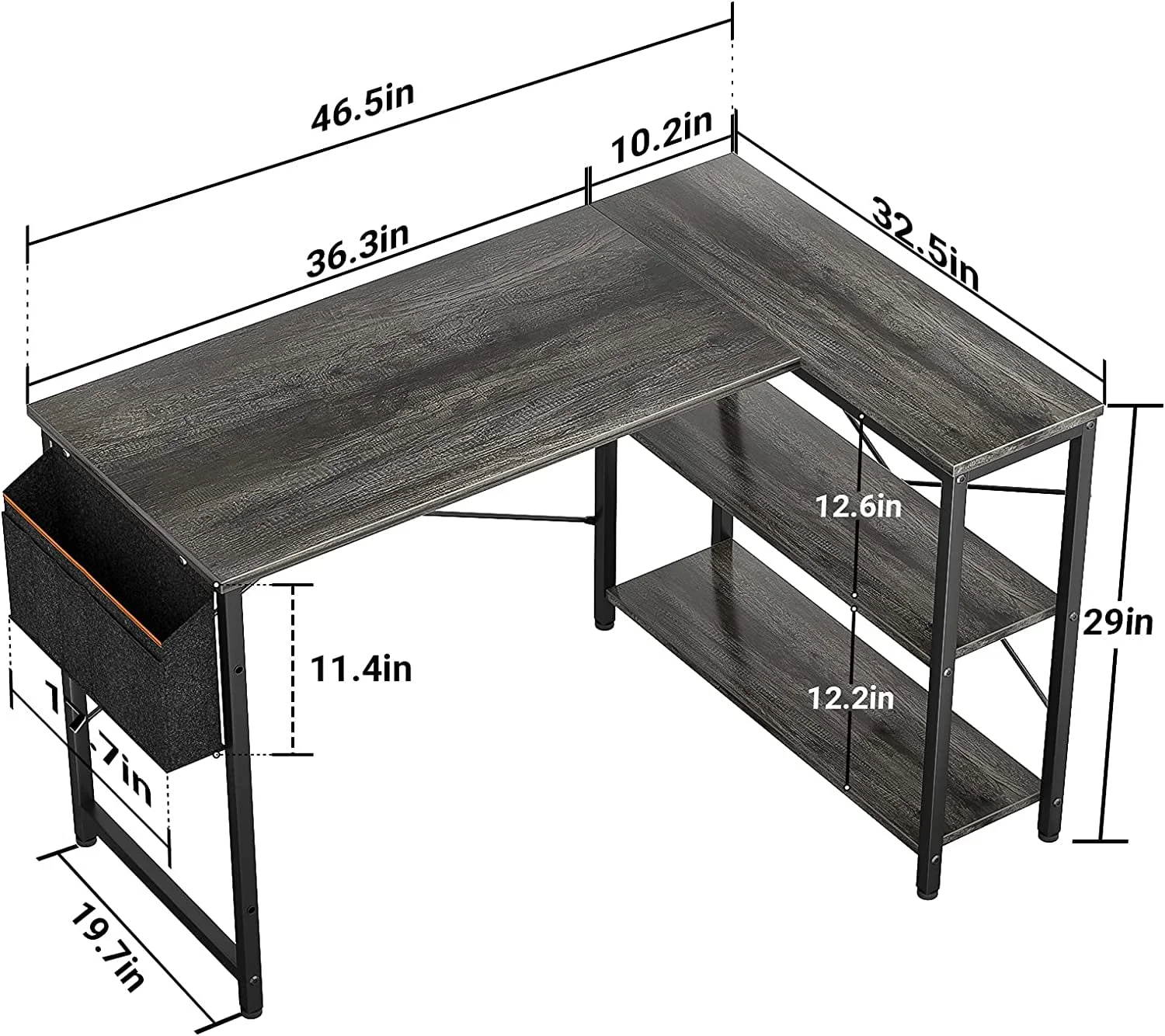 Homieasy L Shaped Desk, 47 Inch Reversible Computer Desk with Storage Shelves, Modern Corner Desk Gaming Desk Small Office Desk with Storage Bag for Home Office Workstation, Black Oak