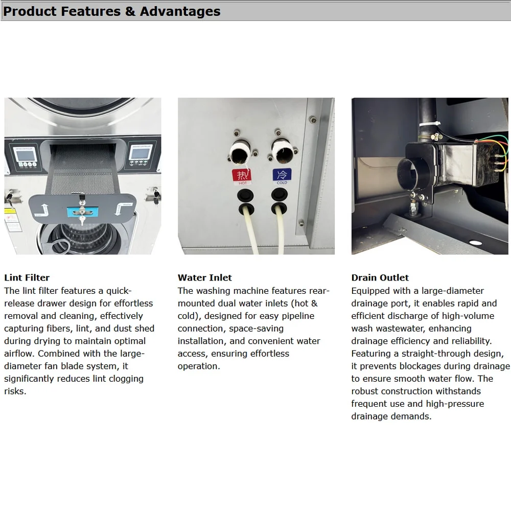 Commercial Coin Operated Washer Dryer Combo Double-layer Washing and Drying Machine 220V 1PH