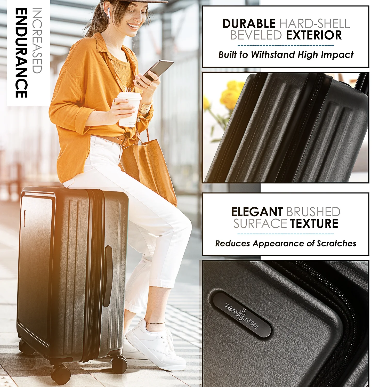 Virtu 4 Piece Hardshell Exapandable Luggage Set, Spinner Luggage Suitcase Set, Navy Blue