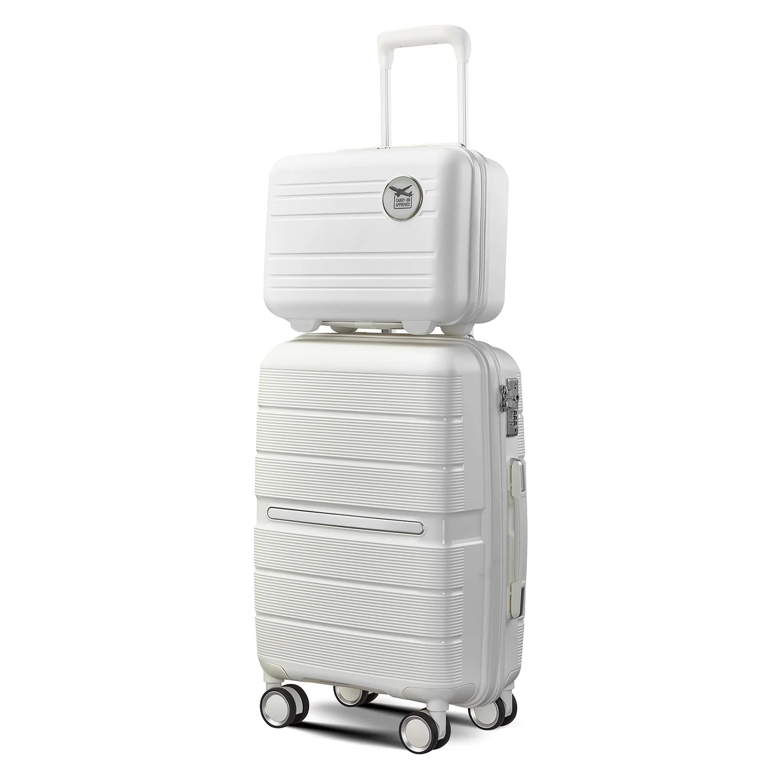 4 Piece Luggage Set, Expandable Lightweight Suitcase Set, PP Materials Travel Luggage with TSA Lock Spinner Wheels, White (14/20/24/28)