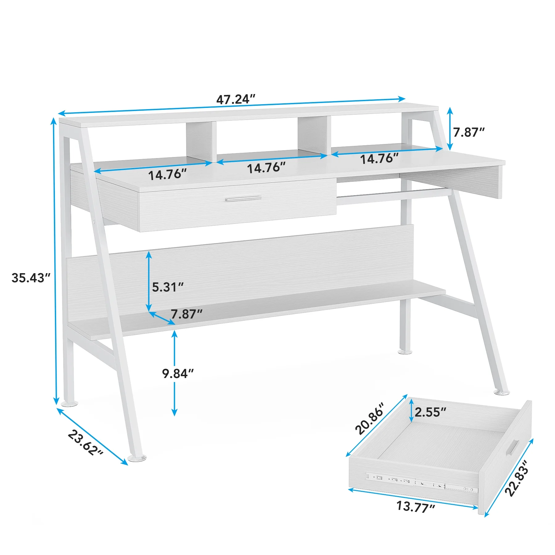 Tribesigns 47 inch Computer Desk, Modern Office Writing Desk with Storage Shelf & Drawers for Home Office, White