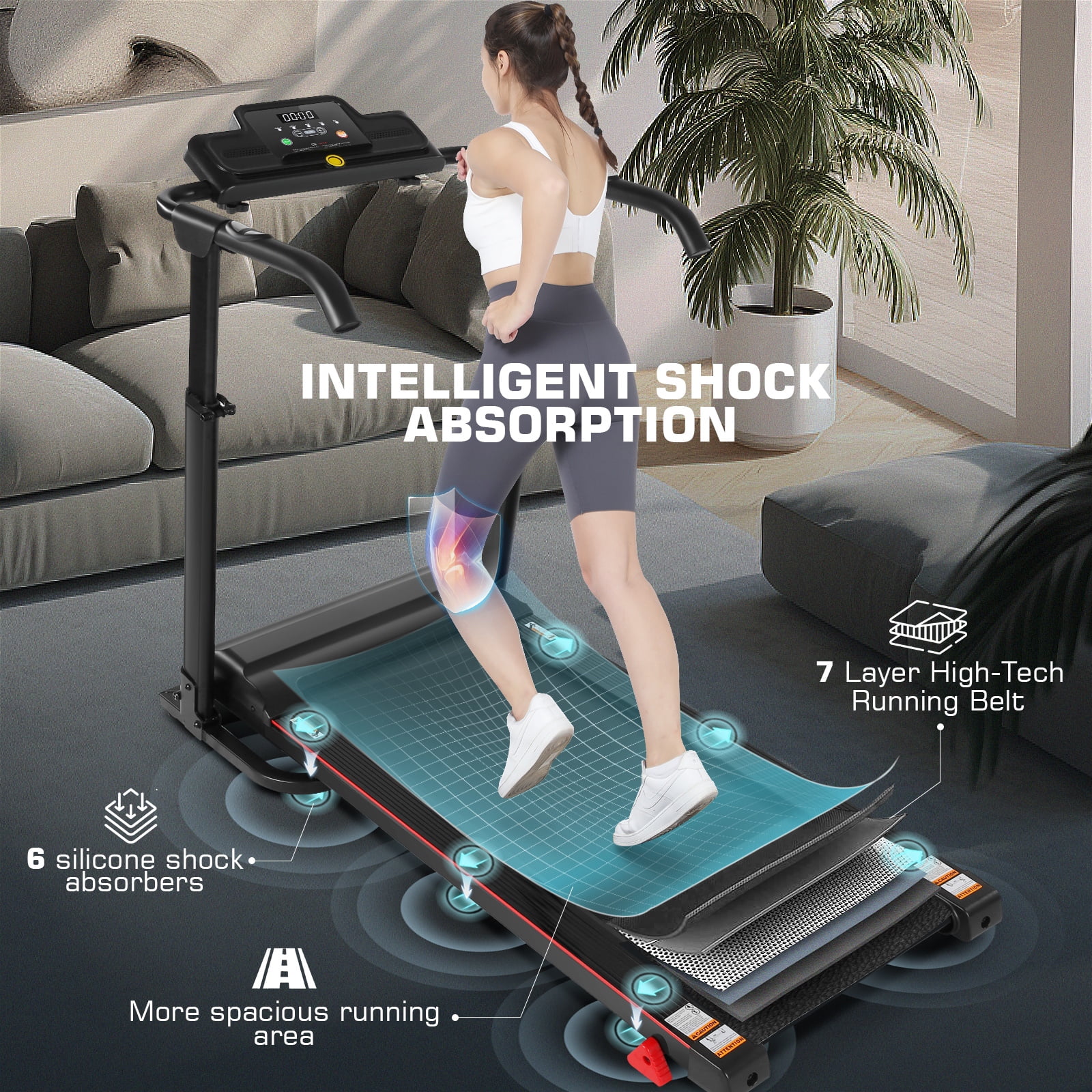 Ancheer Folding Treadmill with Incline, Treadmill with Adjustable Height Desk & Removable iPad Holder,Speed Range 0.6-7.5 mph,300 LBS Weight Capacity