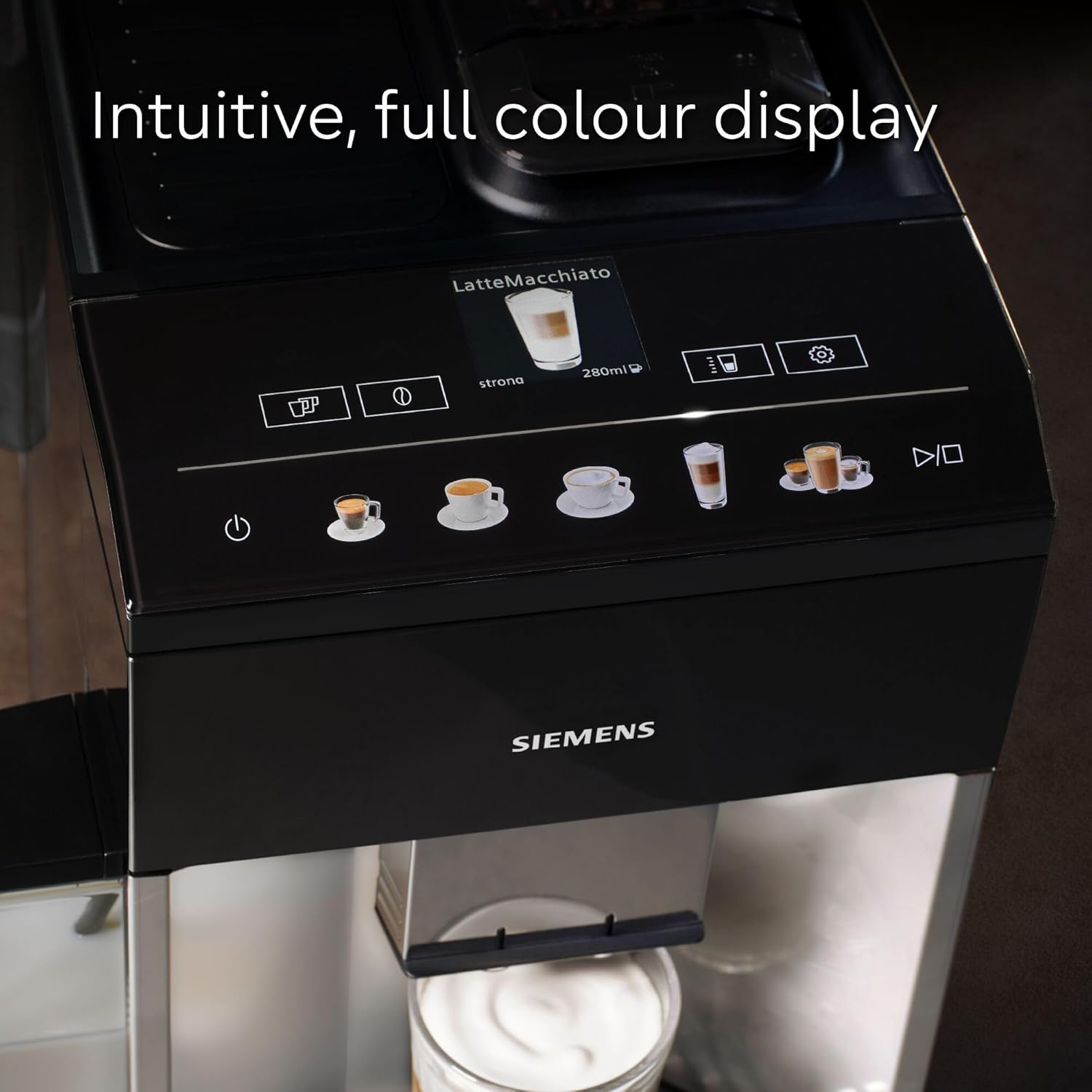 SIEMENS EQ500 Fully Automatic Coffee Machine with coffeeSelect Display, oneTouch DoubleCup, aromaDouble Shot, autoMilk Clean and ceramDrive in Daylight Silver/Piano Black