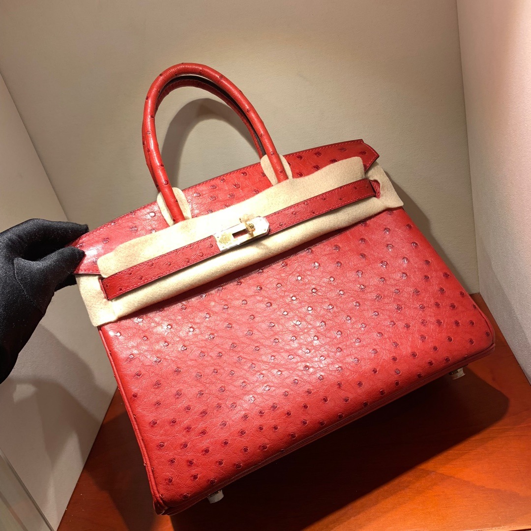 Advanced customization ostrich skin Birkin 25-30 Cuckoo Red