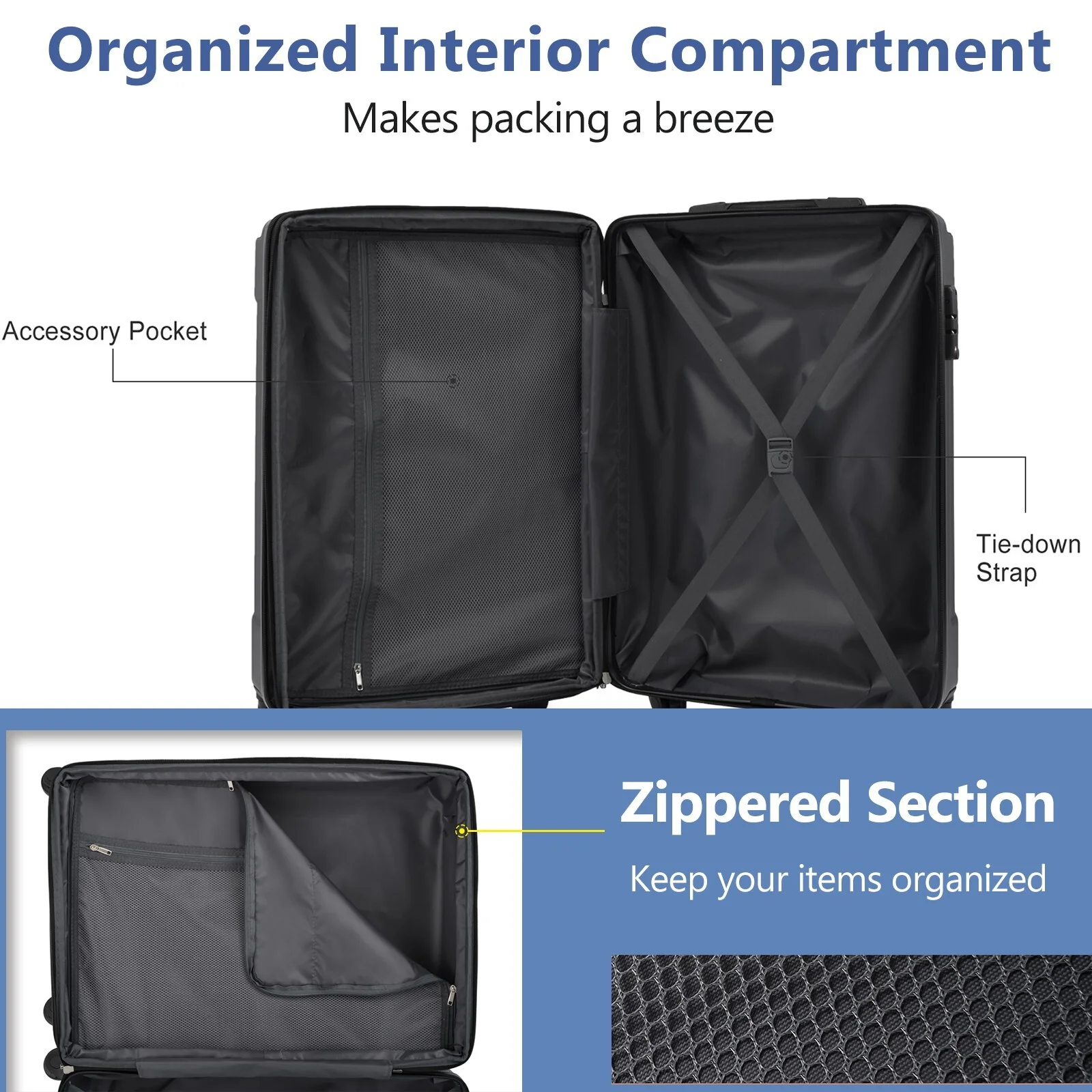 EUROCO 3 Piece Luggage Set, Expandable Hardshell Suitcase with TSA Lock and Double Spinner Wheels,ABS Lightweight Durable Travel luggage Set(20
