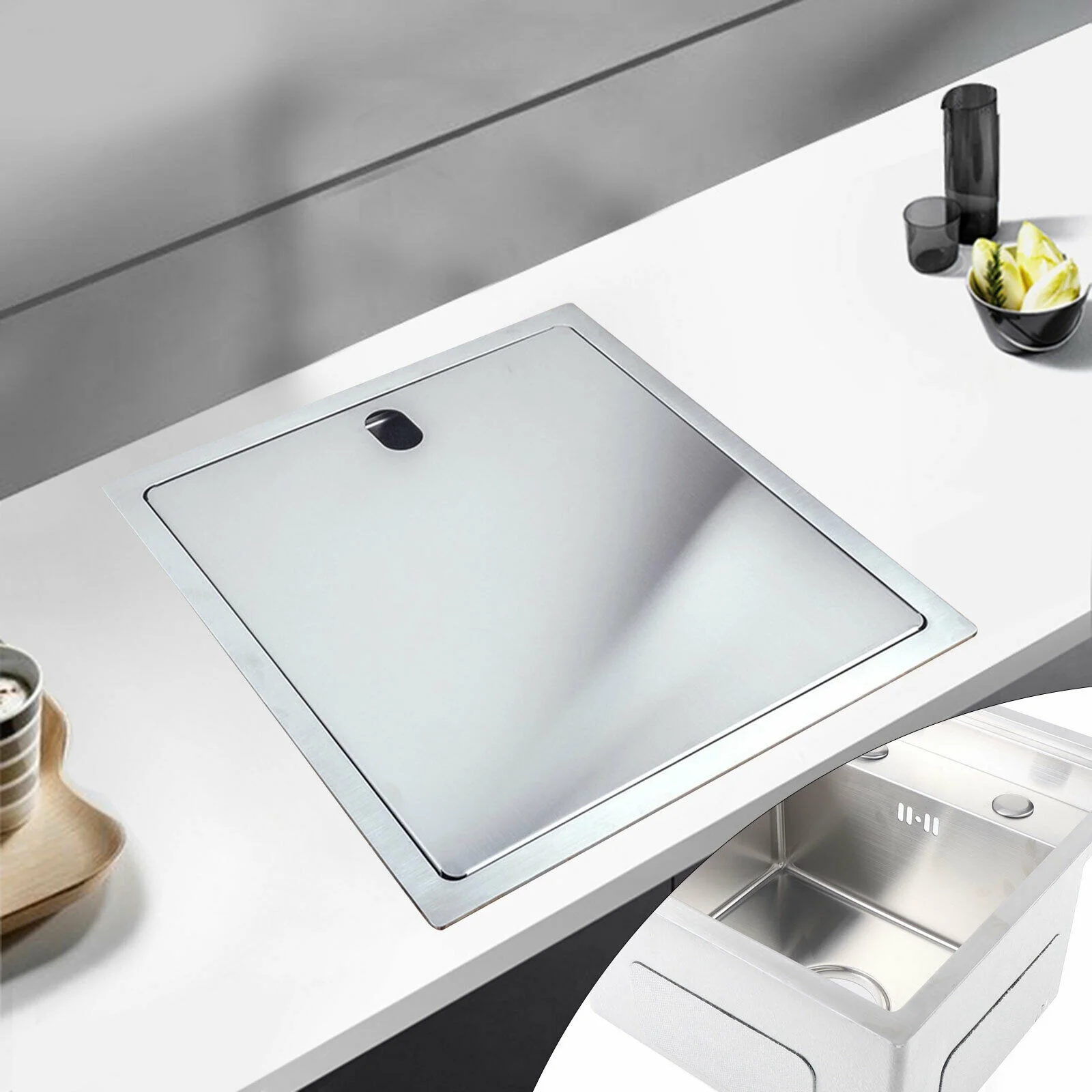 Hidden Kitchen Sink Stainless Small Size Single Bowl Bar Sink with Folding Faucet