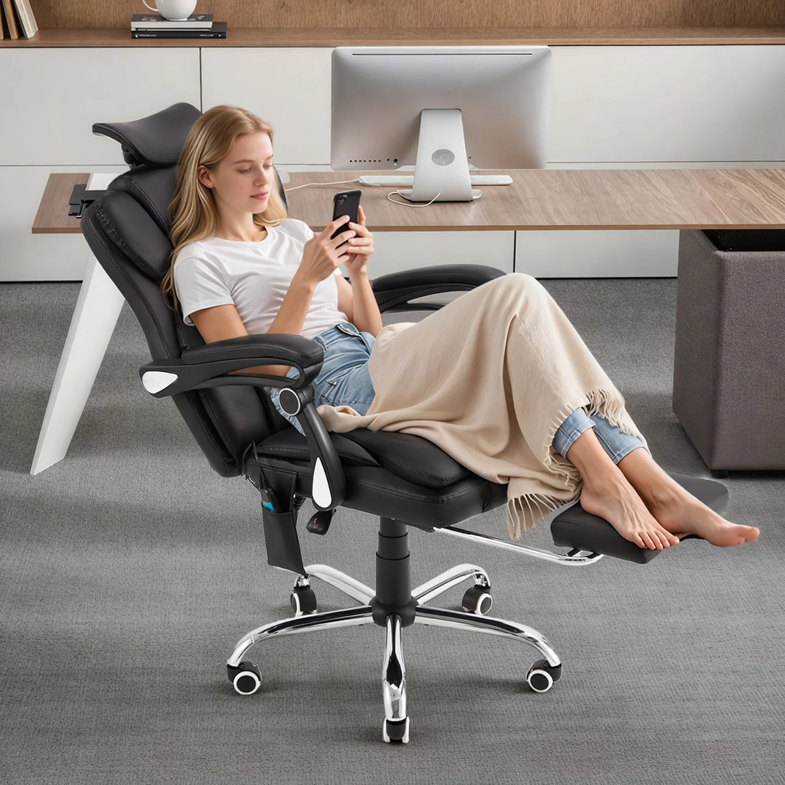 AECOJOY Office Chair with 7 Points Vibration Massage&Heat. Adjustable Ergonomic Recliner. Black