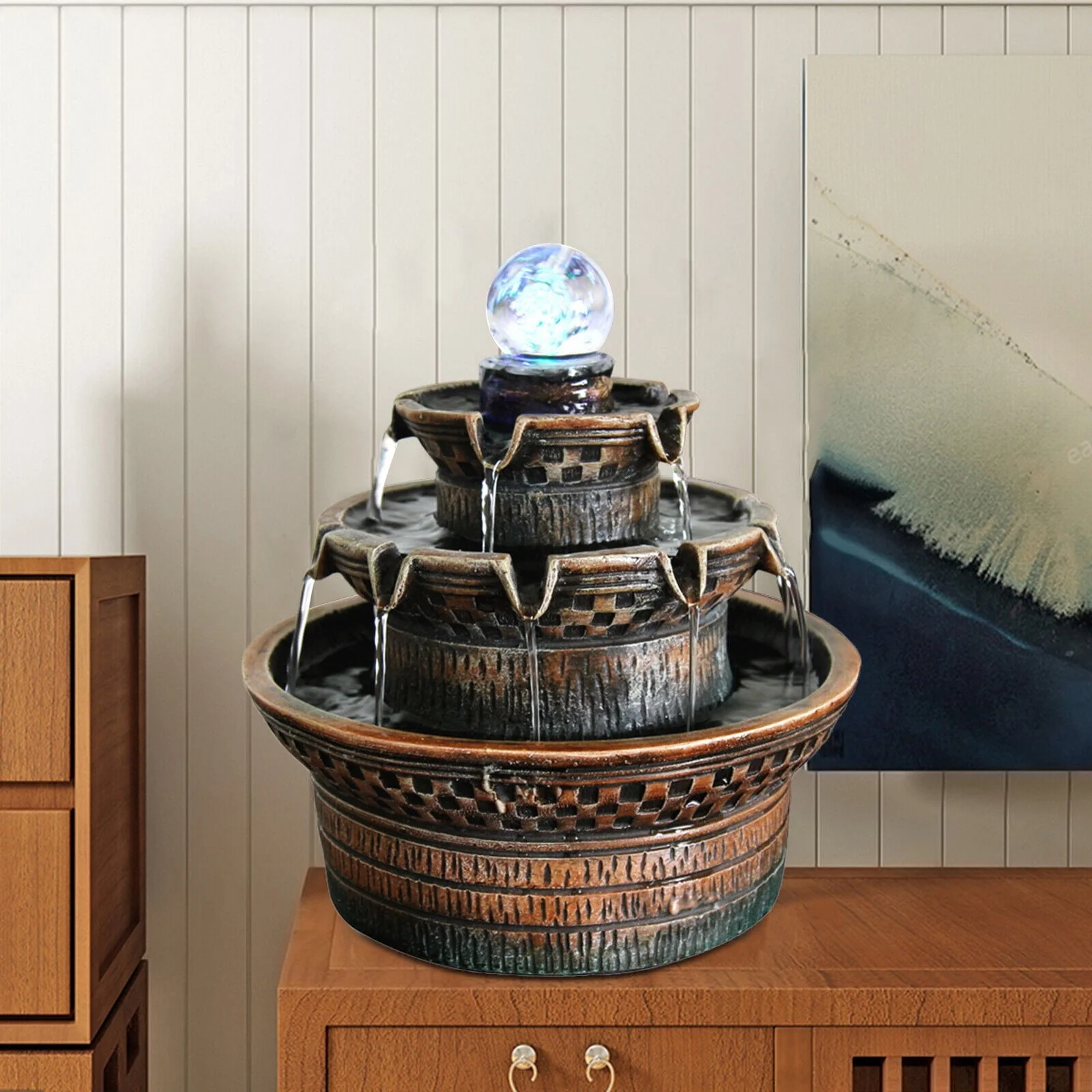 3Tier Resin Indoor Tabletop Waterfall Feature Fountain Home Office Desktop Decor
