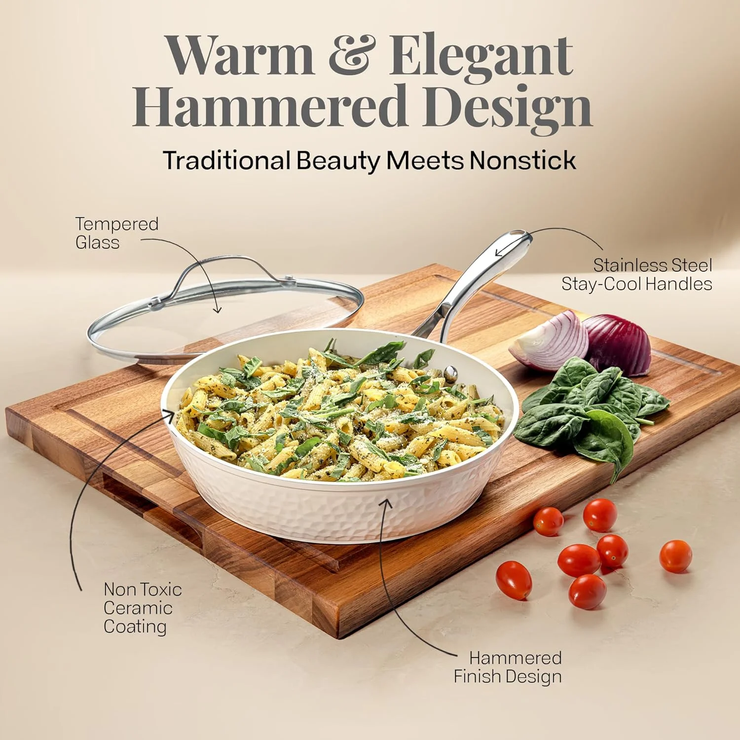 Gotham Steel Hammered 15 Pc Ceramic Pots and Pans Set Non stick, Cookware Set Nonstick for Kitchen with Utensils, Pots and Pans for Cooking, Non Toxic Cookware Sets, Oven and Dishwasher Safe, Copper