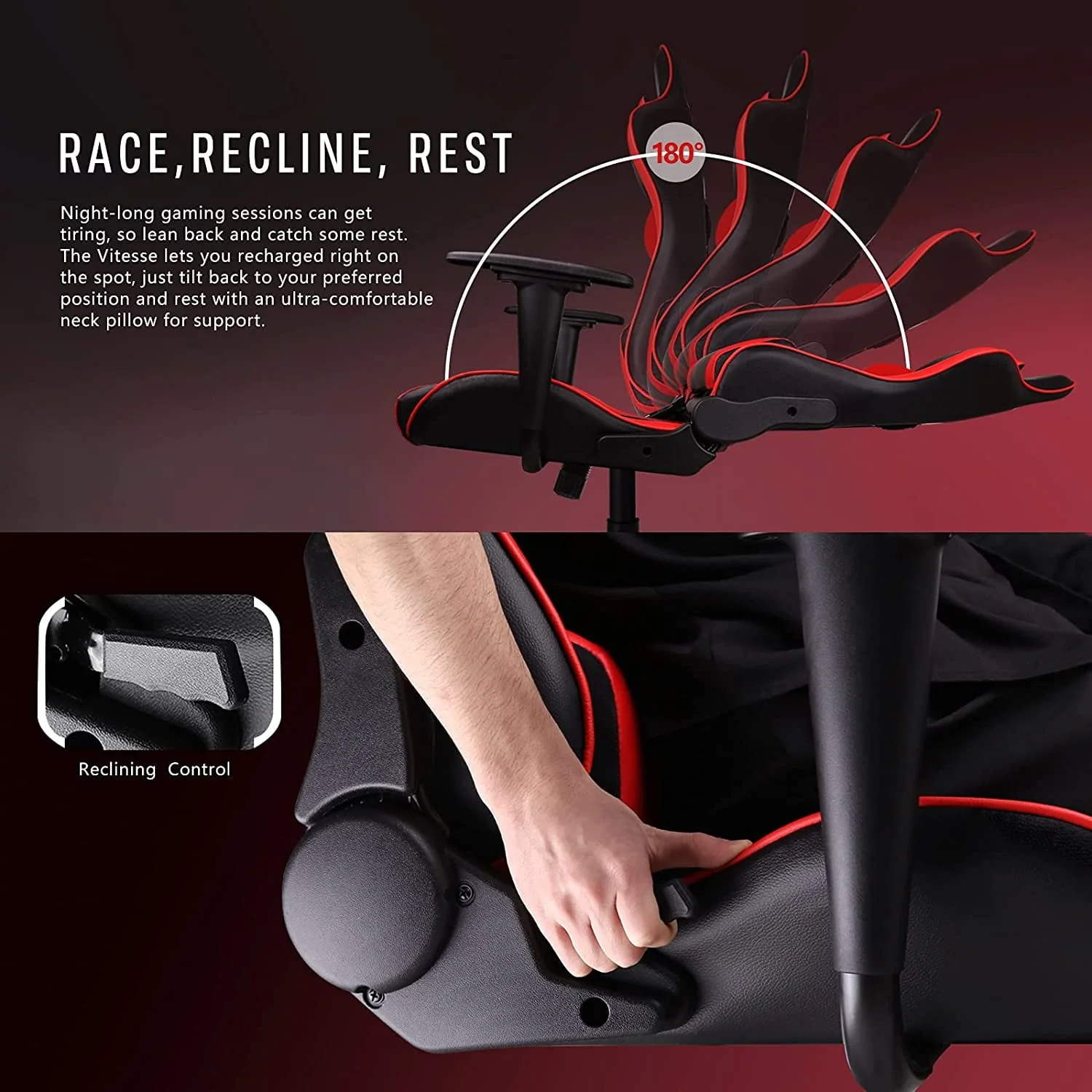 Vitesse gaming chair, 2022 Racing style gamer chair for teens,Comfortable High Back game chair,Lumbar Support and Headrest Computer Desk Chair with Height Adjustable Swivel Office Chair