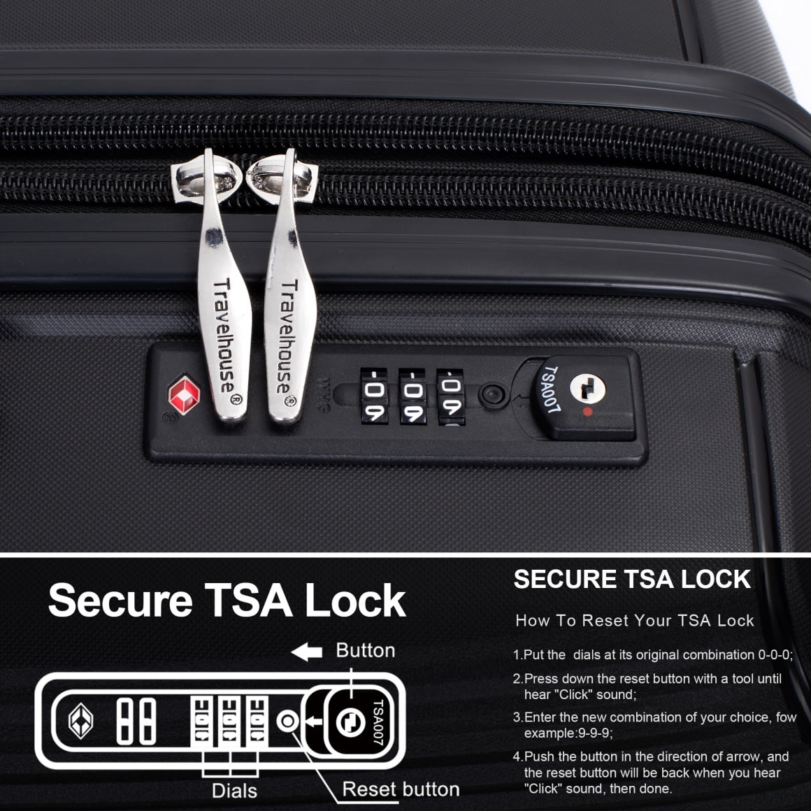 3 Pieces Luggage Set (20/24/28), Expandable PP Lightweight Hardshell Durable Suitcase with 4 Double 360 Degrees Mute Spinner Wheels and TSA Lock for Men Women, Black