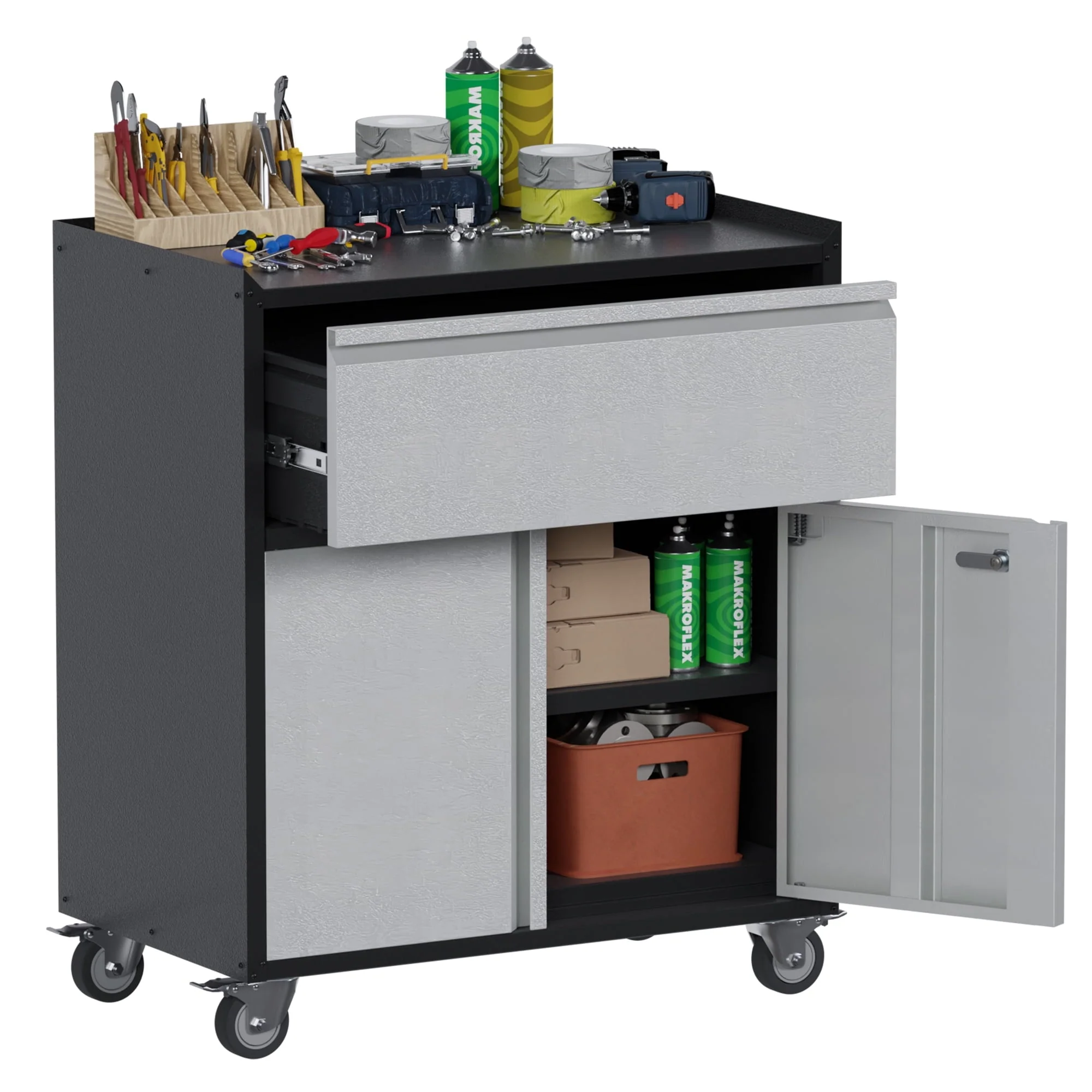 Aobabo Metal Storage Cabinet with Lock,Garage Storage Cabinet with Wheels,72In Steel Storage Cabinet for Garage Home Storage, Black Required-Assembly