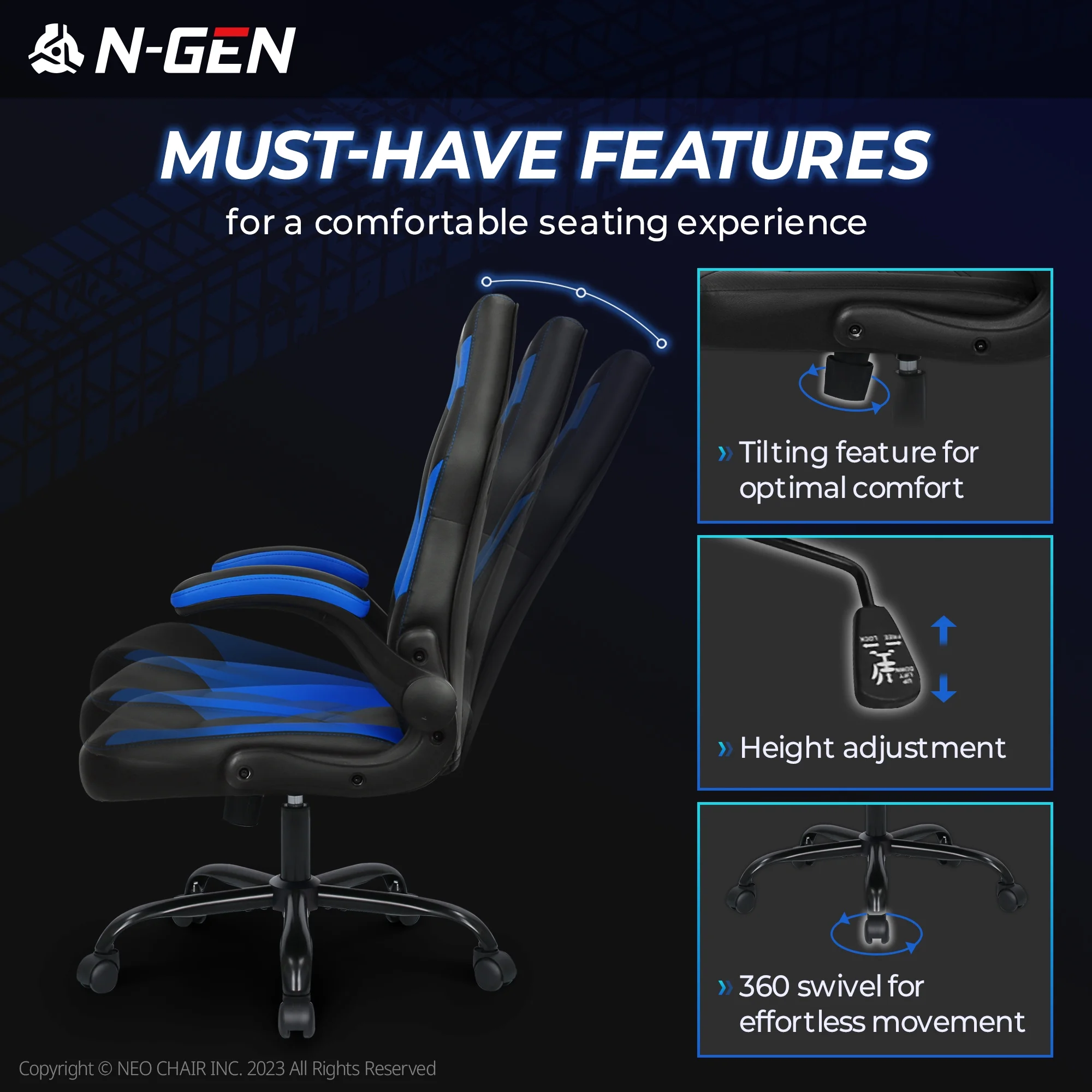 N-GEN Red Gaming Chair, Flip-up Armrest Computer Chair Ergonomic Office Chair PU Leather Desk Chair Executive Adjustable Swivel Task Chair