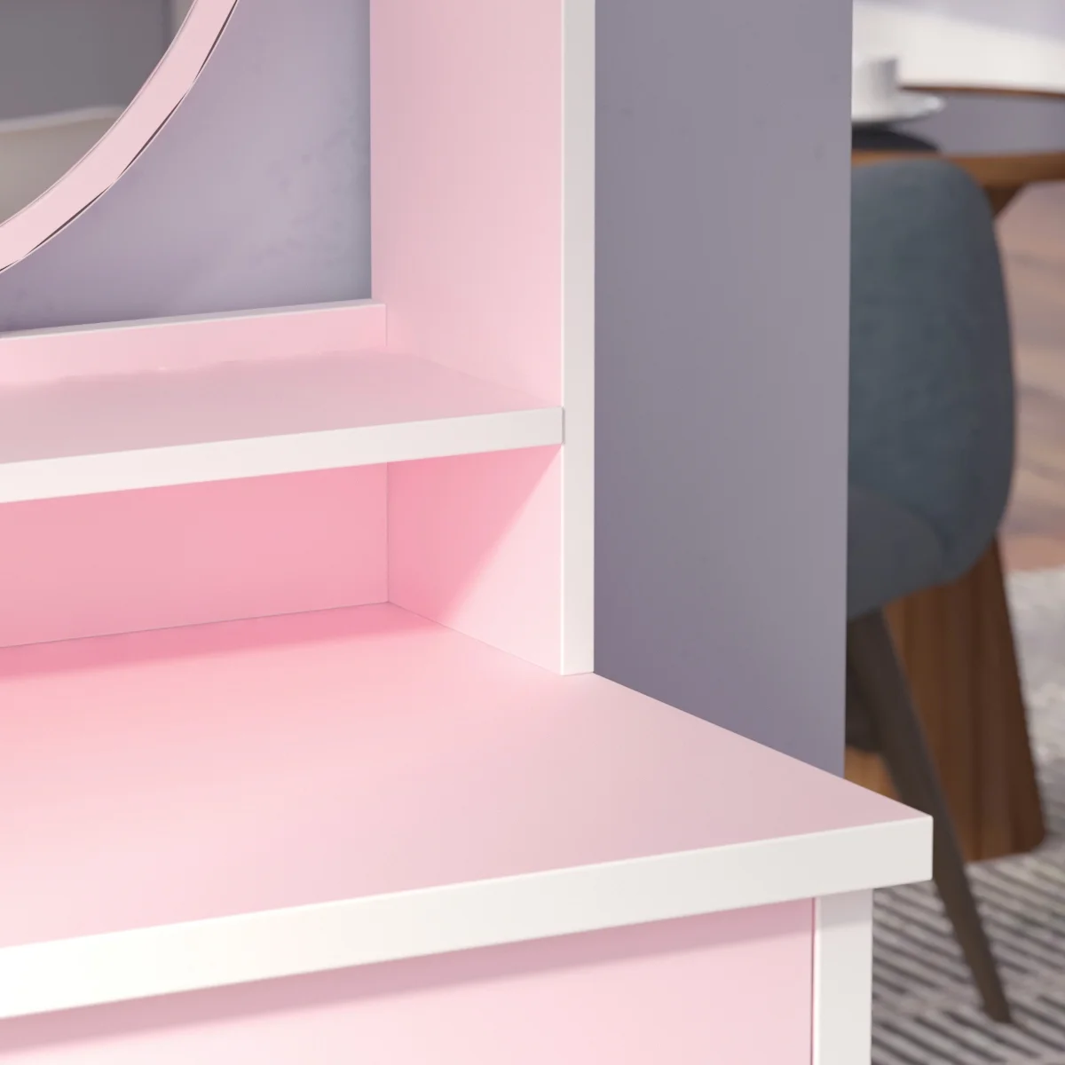 MONSLIPA Makeup Vanity Desk Set w/ Light, Sturdy Dressing Vanity Table with Bench, Shelves & Drawers