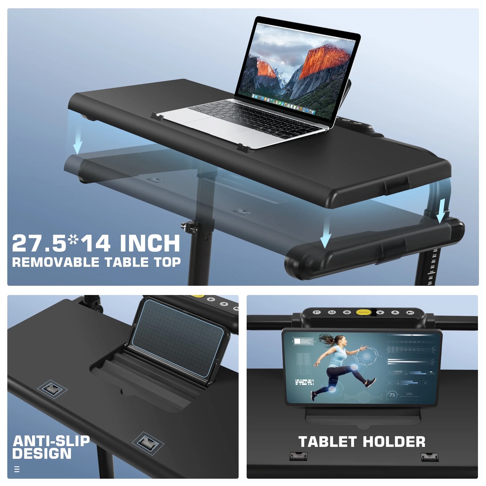 Simpfree 3 in 1 Under Desk Treadmill with Removable Desk, Walking Pad with Height Adjustable Armrests, LED Touch Screen, Remote Control, 0.5-7.5 mph