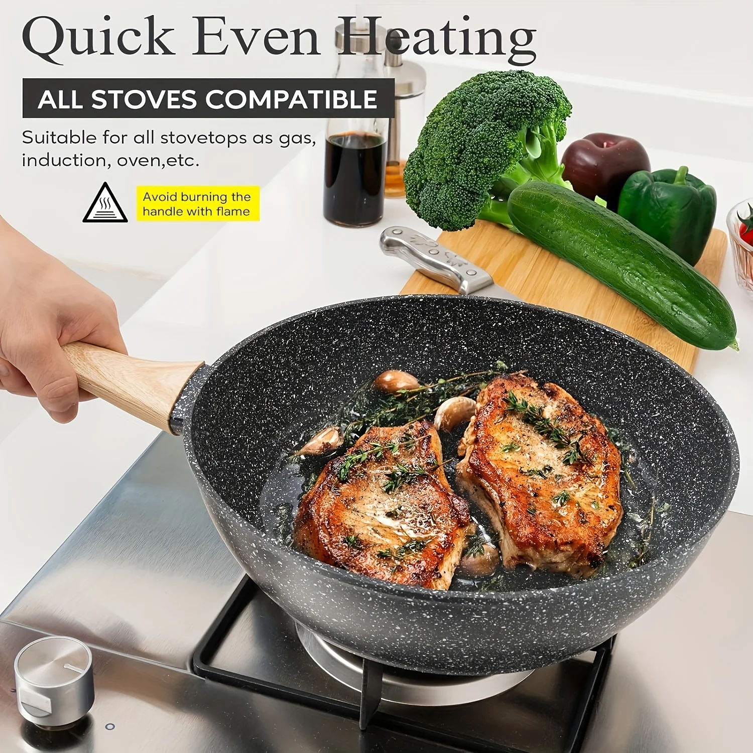 Non-stick 12 POTS and pans Set, Cookware Set, including frying pan, pan, steamer, silicone spatula and tongs - Granite cooking Set (black)