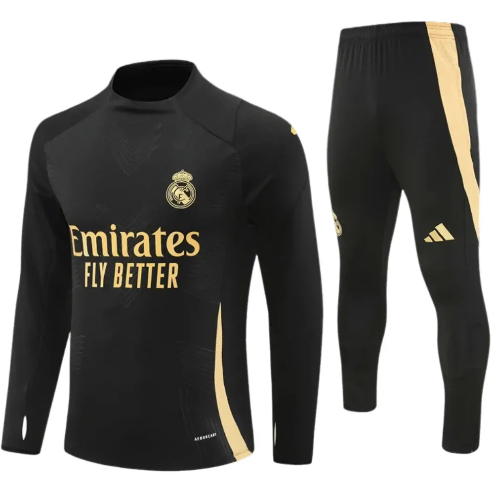 2024-25 New Season Real Madrid Black and Gold Children's Training Jersey