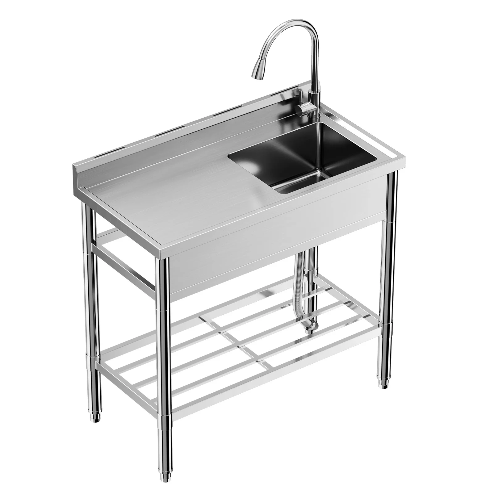 39 Inch Stainless Steel Utility Sink, Single Bowl w/Workbench Storage Shelf