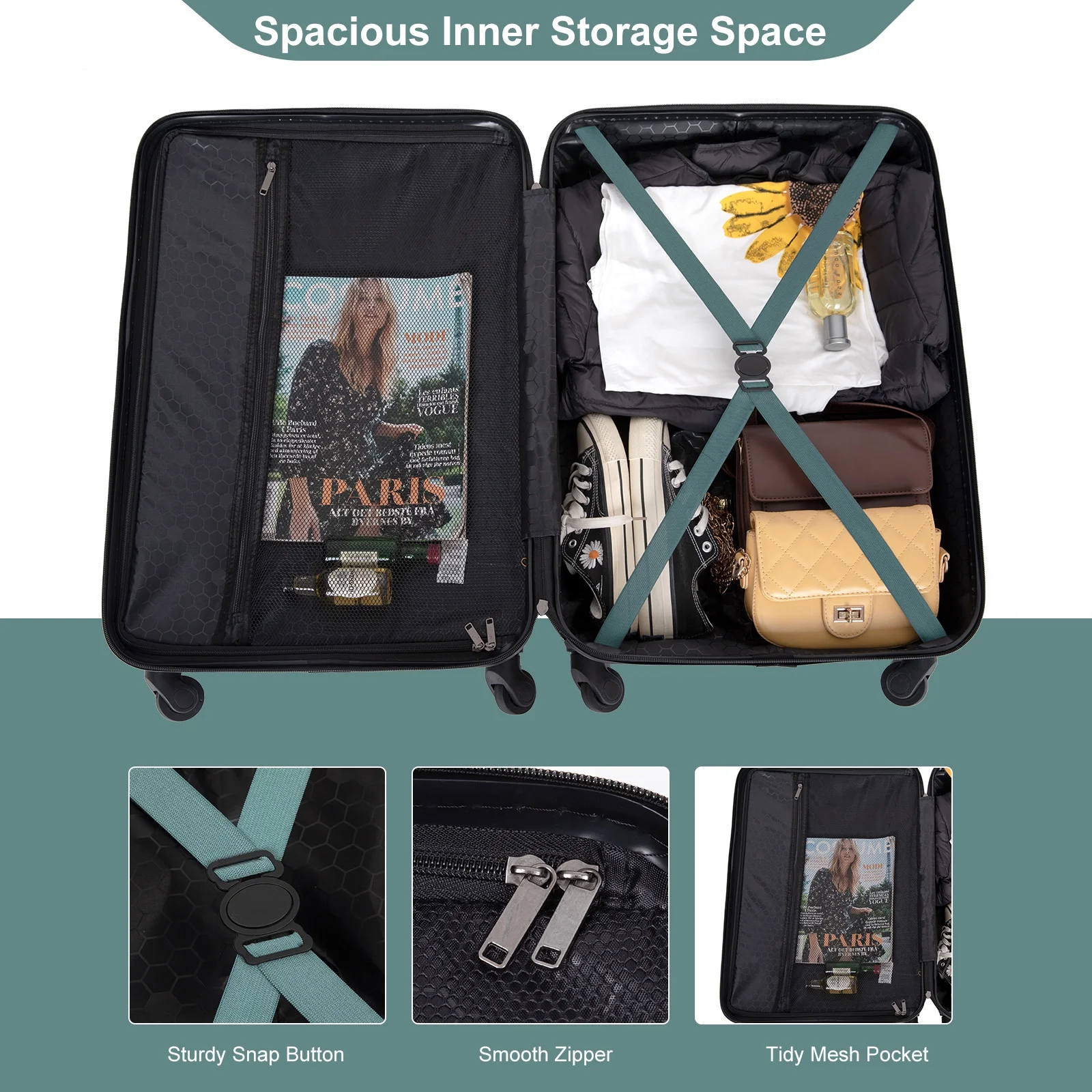 3 Pieces Luggage Sets, Expandable ABS Hardshell Clearance Luggage, Hardside Lightweight Durable Suitcase Sets with Two Hooks, Spinner Wheels and TSA Lock, 20in/24in/28in Travel Suitcase, Turquoise
