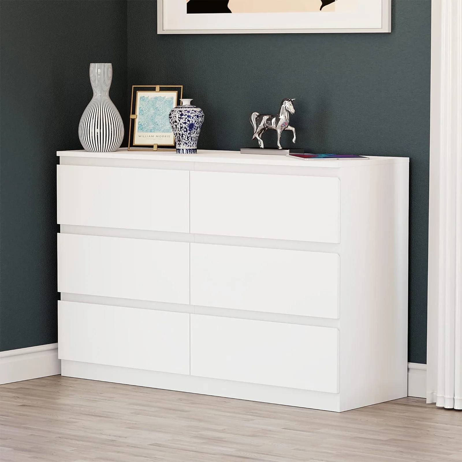 Juiluna 6-Drawer Double Dresser With 6 Wide Drawers, Anti Tilt Device Makeup Vanities Desk, Modern Dressing Table For Girl, Women Bedroom, Living Room, Hallway