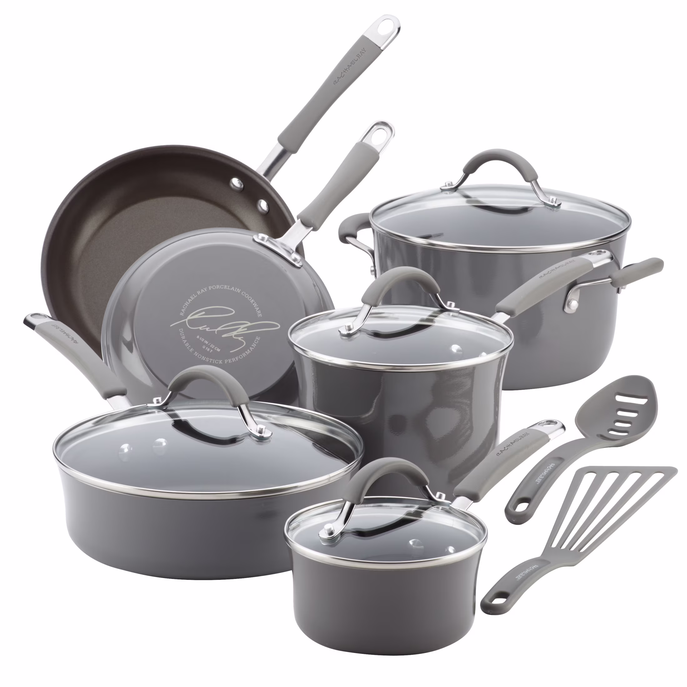 Rachael Ray 12-Piece Cucina Nonstick Pots and Pans Set, Cookware, Set Cranberry