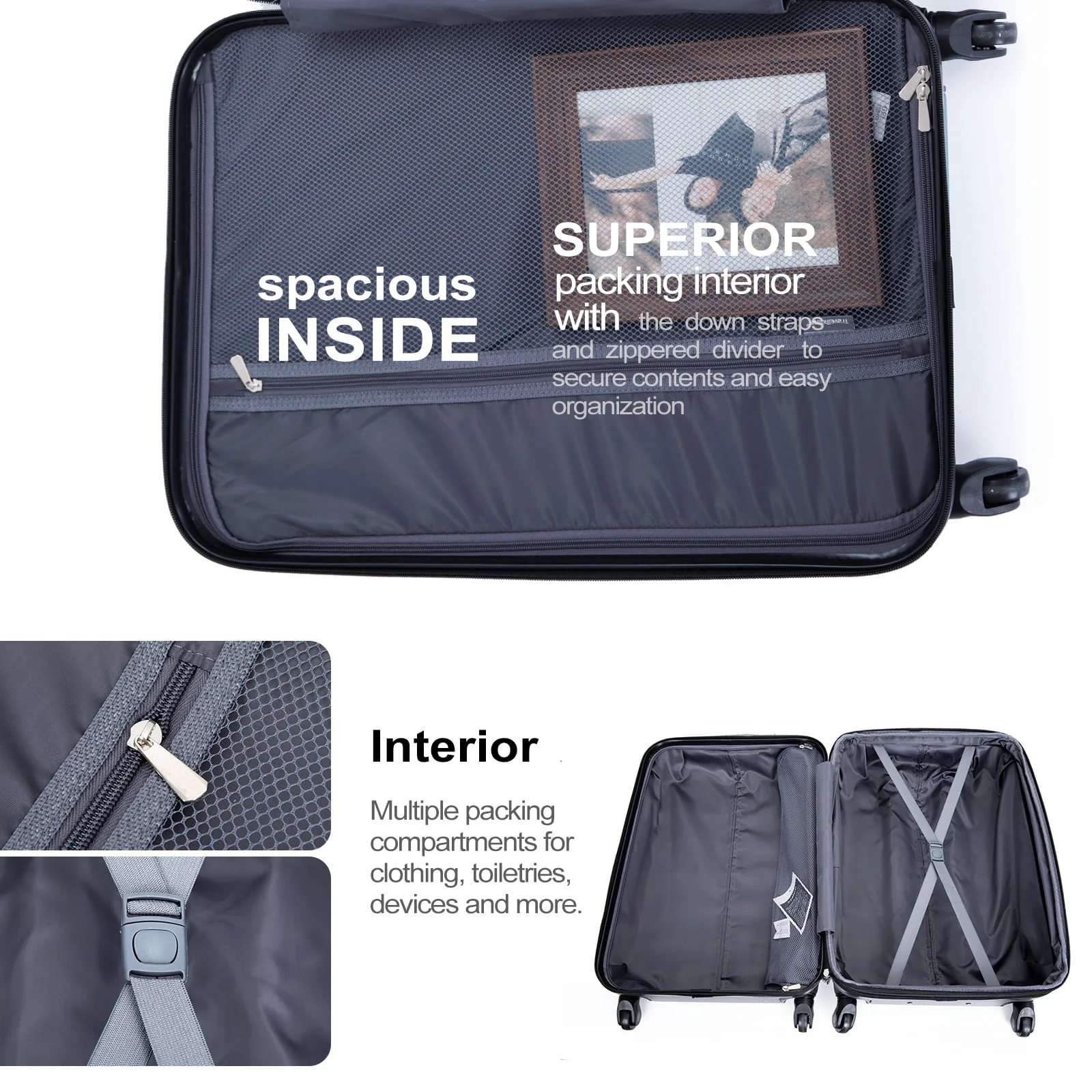 Travelhouse 3 Piece Luggage Set Expandable Hardshell Lightweight Suitcase with TSA Lock Spinner Wheels 20in24in28in.(Gray)