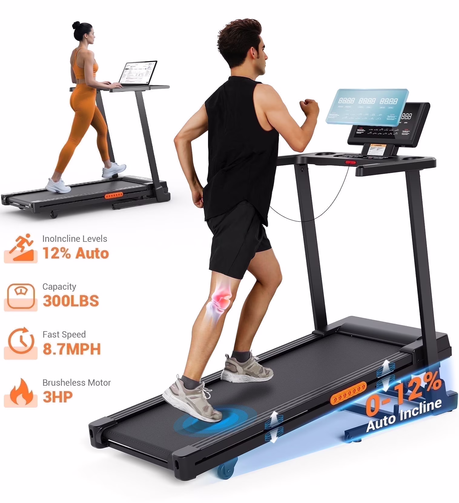 Foldable Treadmill, Dprodo 2-in-1 Walking Pad 3.0HP Under Desk Treadmill, Widened 18.1 inche Running Belt,Speeds 0.5-8Mph Exercise Treadmill 350 lbs Capacity with App Connection, Remote
