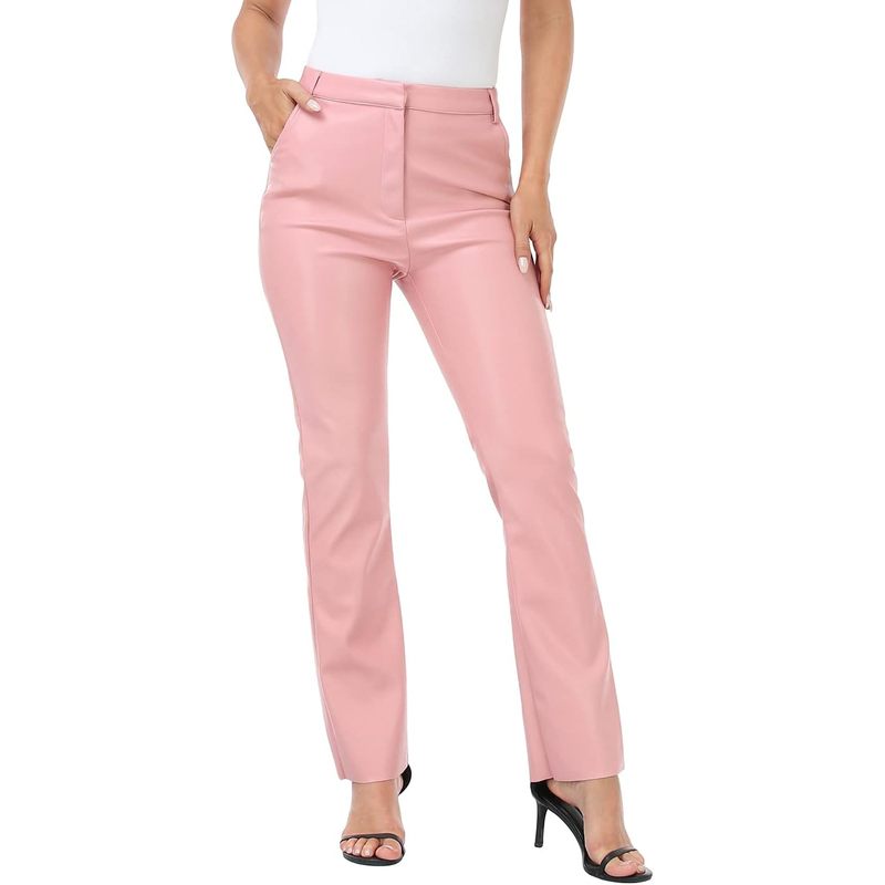 Women's Faux Leather Pants High Waisted Straight Leg Trousers with Pockets