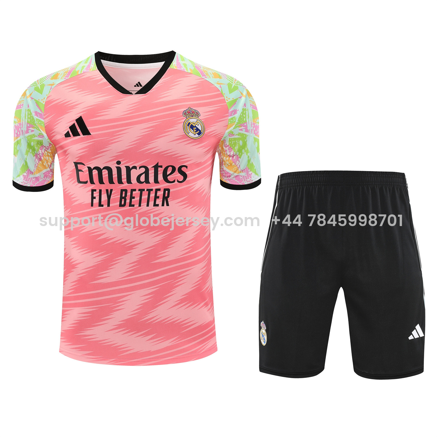 Real Madrid 25-26 Short-Sleeve Training Set - Pink Arrow Pattern Top & Black Shorts