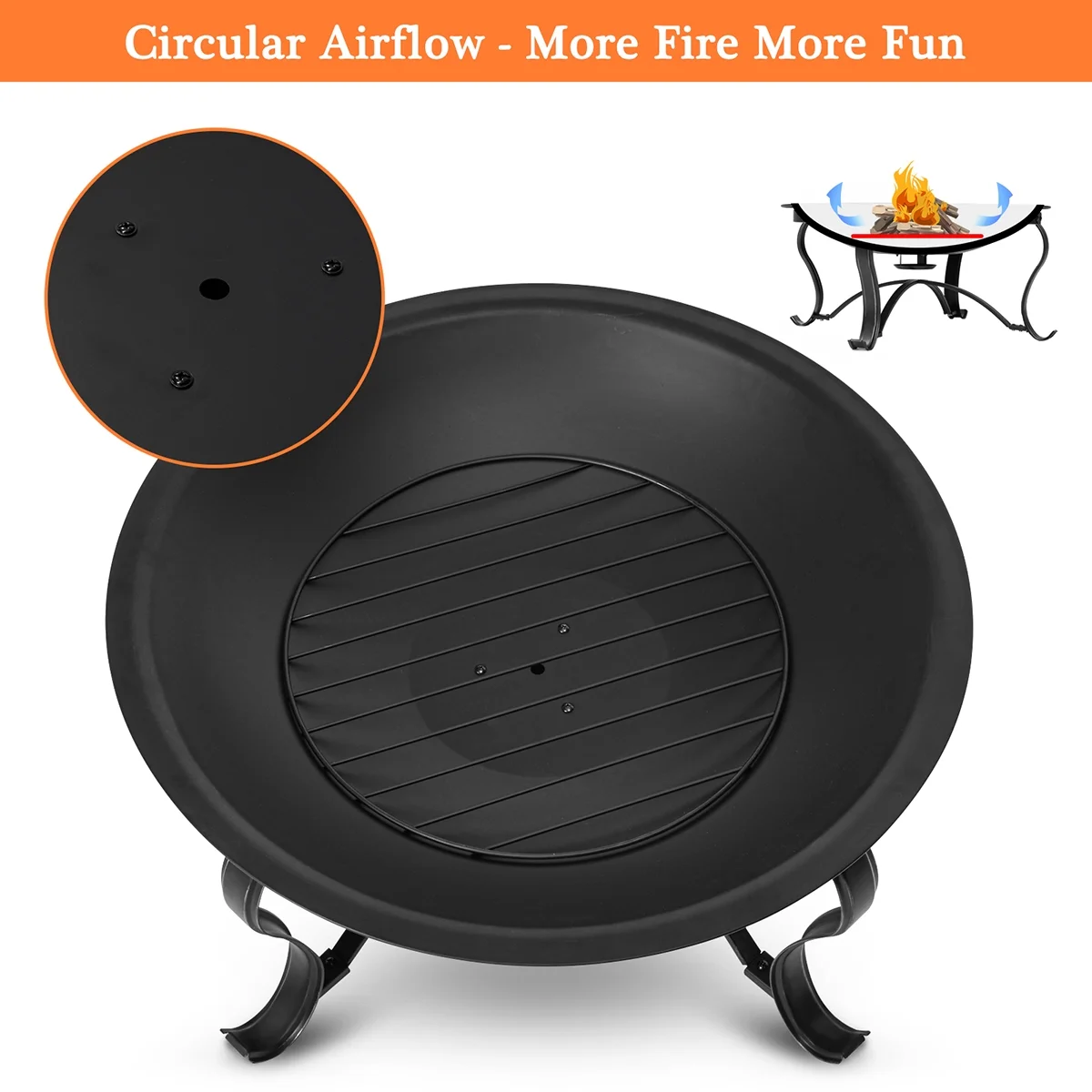 SinglyFire 30 inch Fire Pits for Outside Firepit Outdoor Wood Burning Bonfire Pit Steel Firepit Bowl for Patio Backyard Camping, with Ash Plate, Spark Screen, Log Grate, Poker