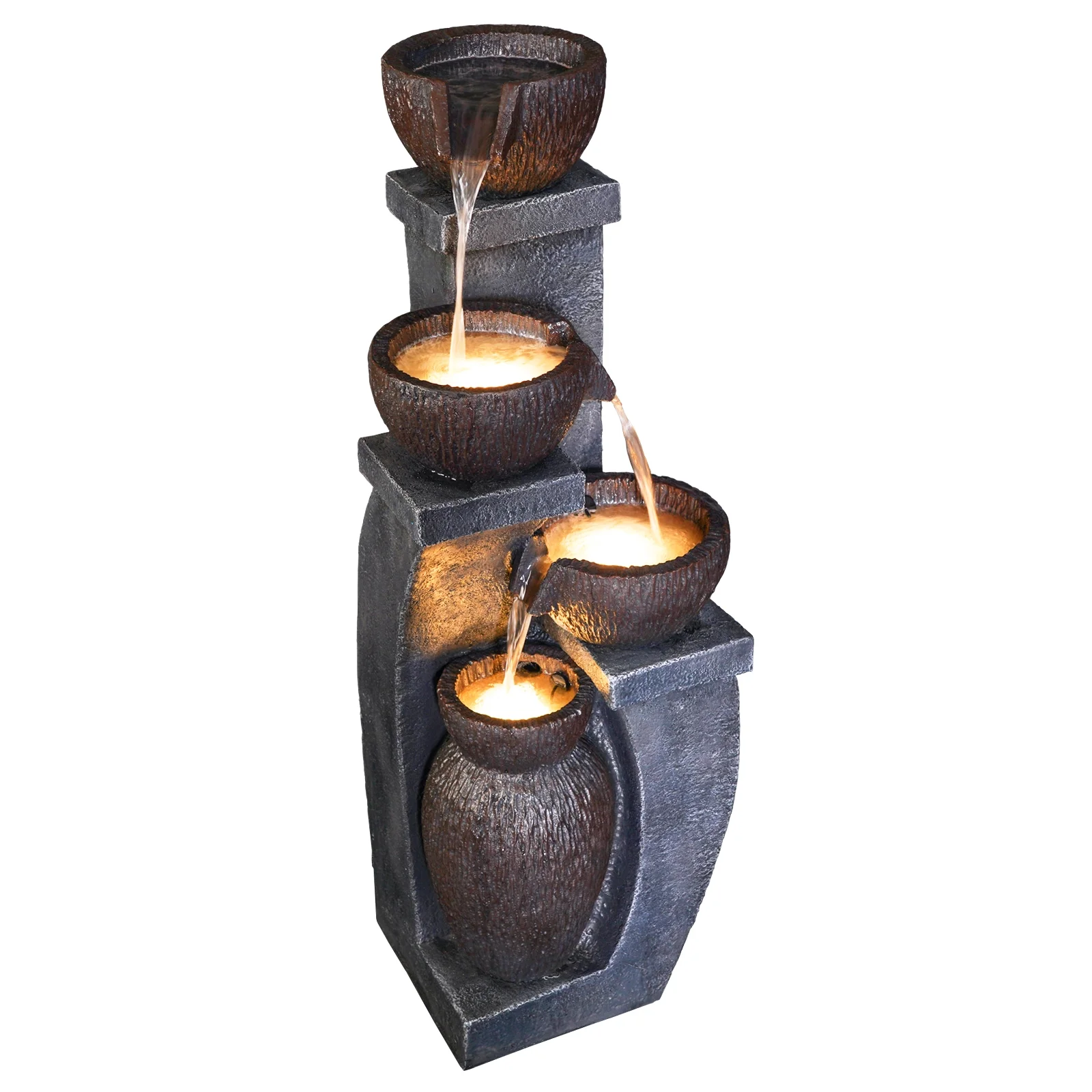 Outdoor Water Garden Fountain 37.40����H Waterfall Small Fountains Cascading Bowl and Jar Water Feature with LED Light for Backyard Patio Porch and Home Art Decor