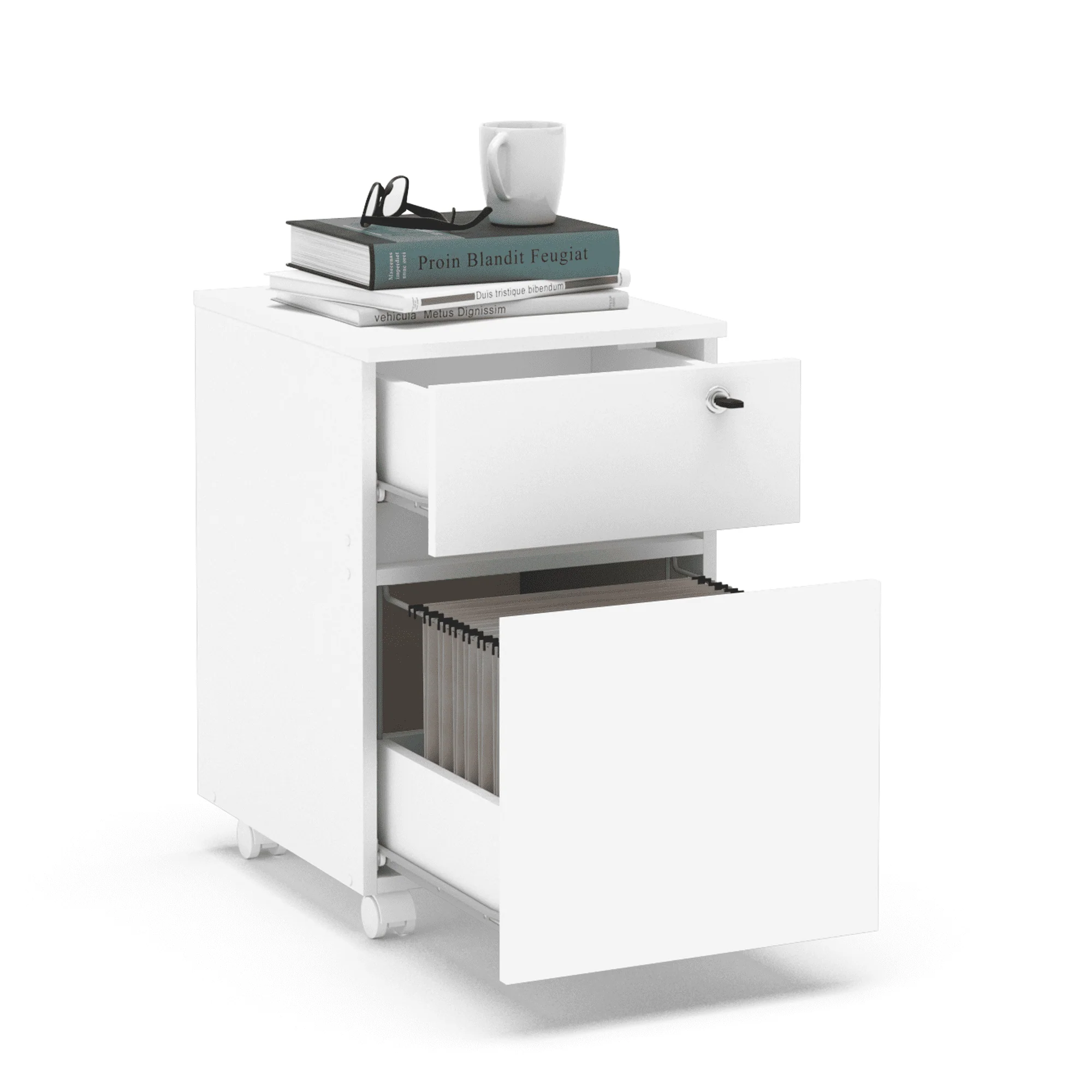 Boahaus Osaka Mobile File Cart Cabinet, Letter Sized, 2 Drawers with Lock, 4 Plastic Casters