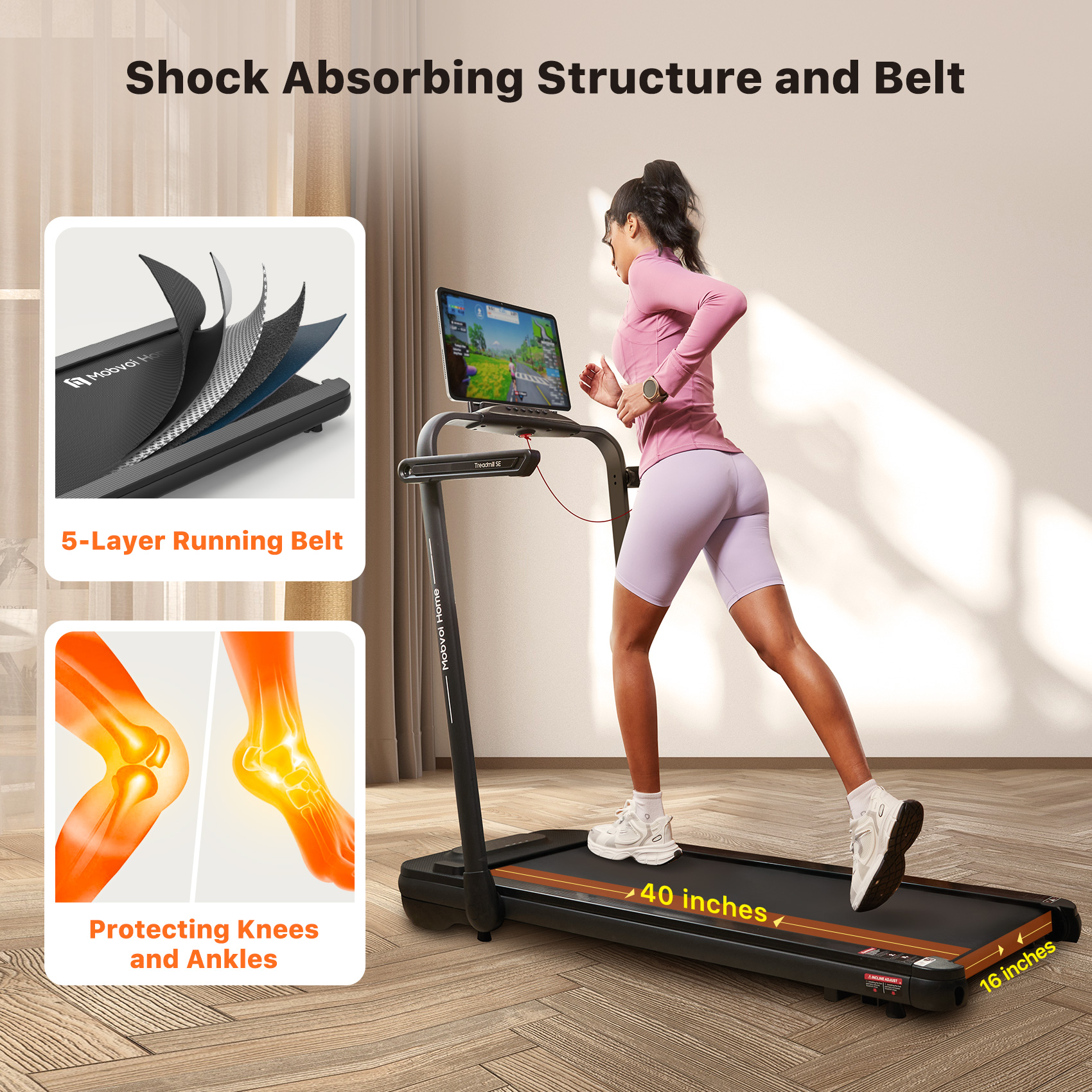 Mobvoi Home Treadmill SE 3 in 1 Folding Treadmill Walking Pad 2.5 HP Compact Portable Under Desk Running Walking Machine with Remote Control 265 LBS, Black