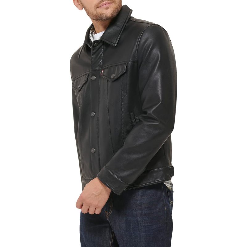 Men's Faux Leather Classic Trucker Jacket