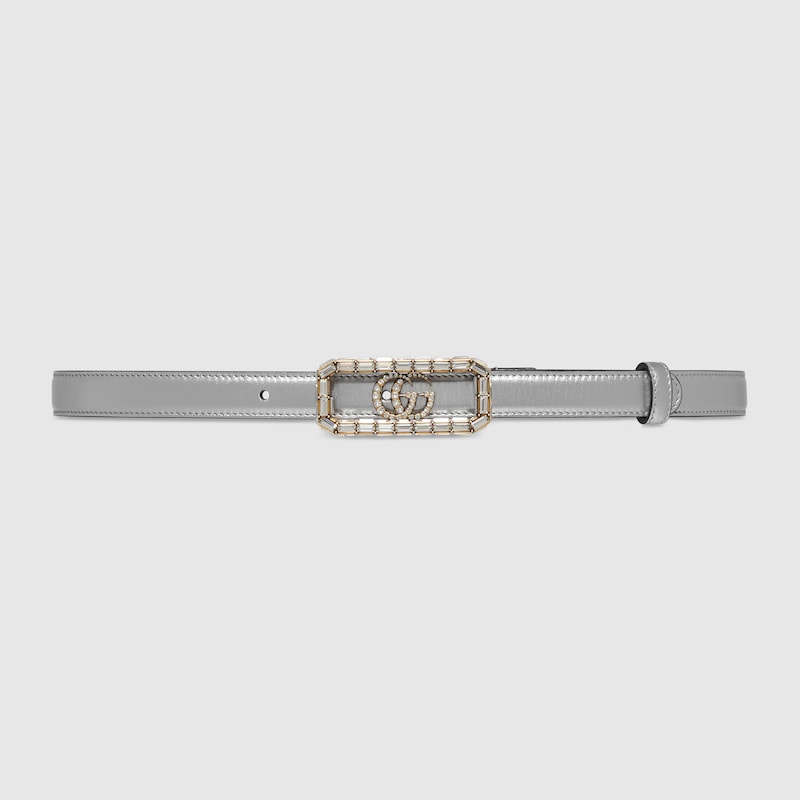Thin belt with crystal Double G buckle